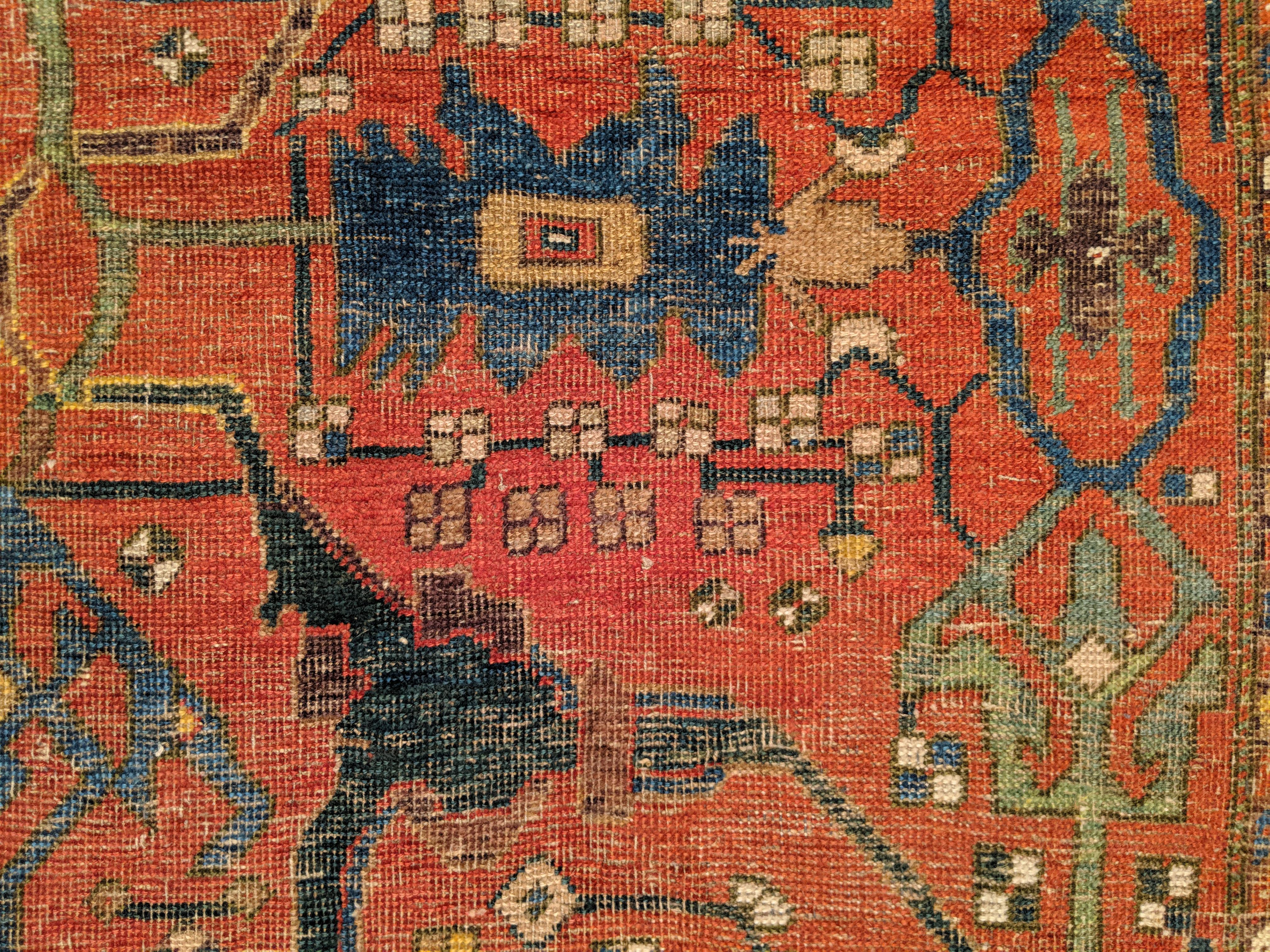 Wool Antique Garrus Bijar Rug with Strapwork Split-Leaf Arabesques For Sale