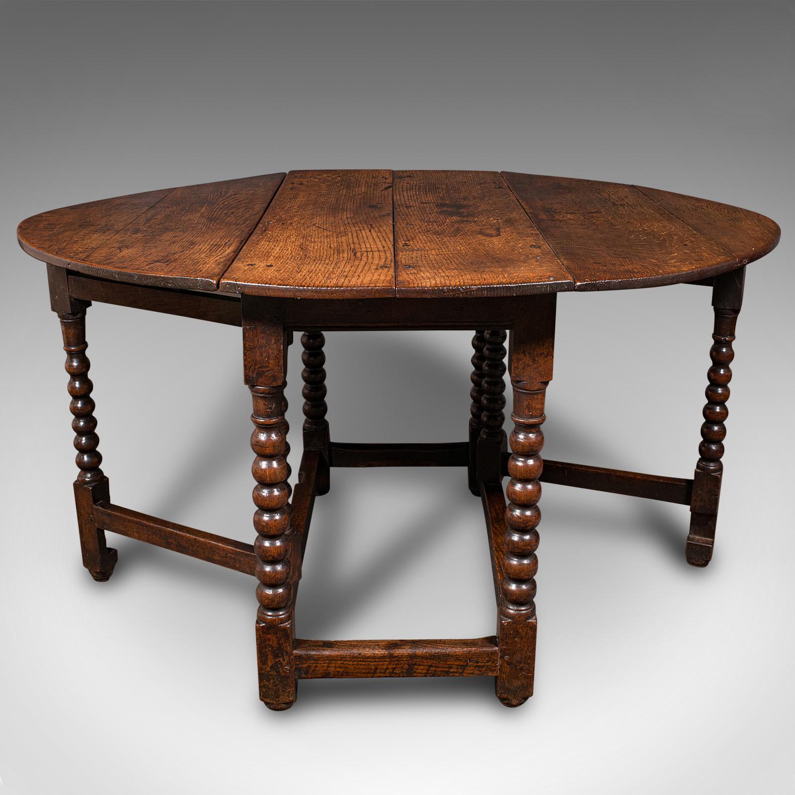 Antique Gate Leg Table, English, Oak, Oval, Extending, Provincial, William III For Sale 1