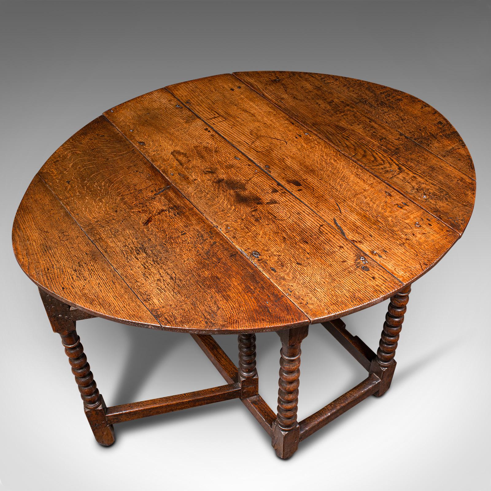 Antique Gate Leg Table, English, Oak, Oval, Extending, Provincial, William III For Sale 2