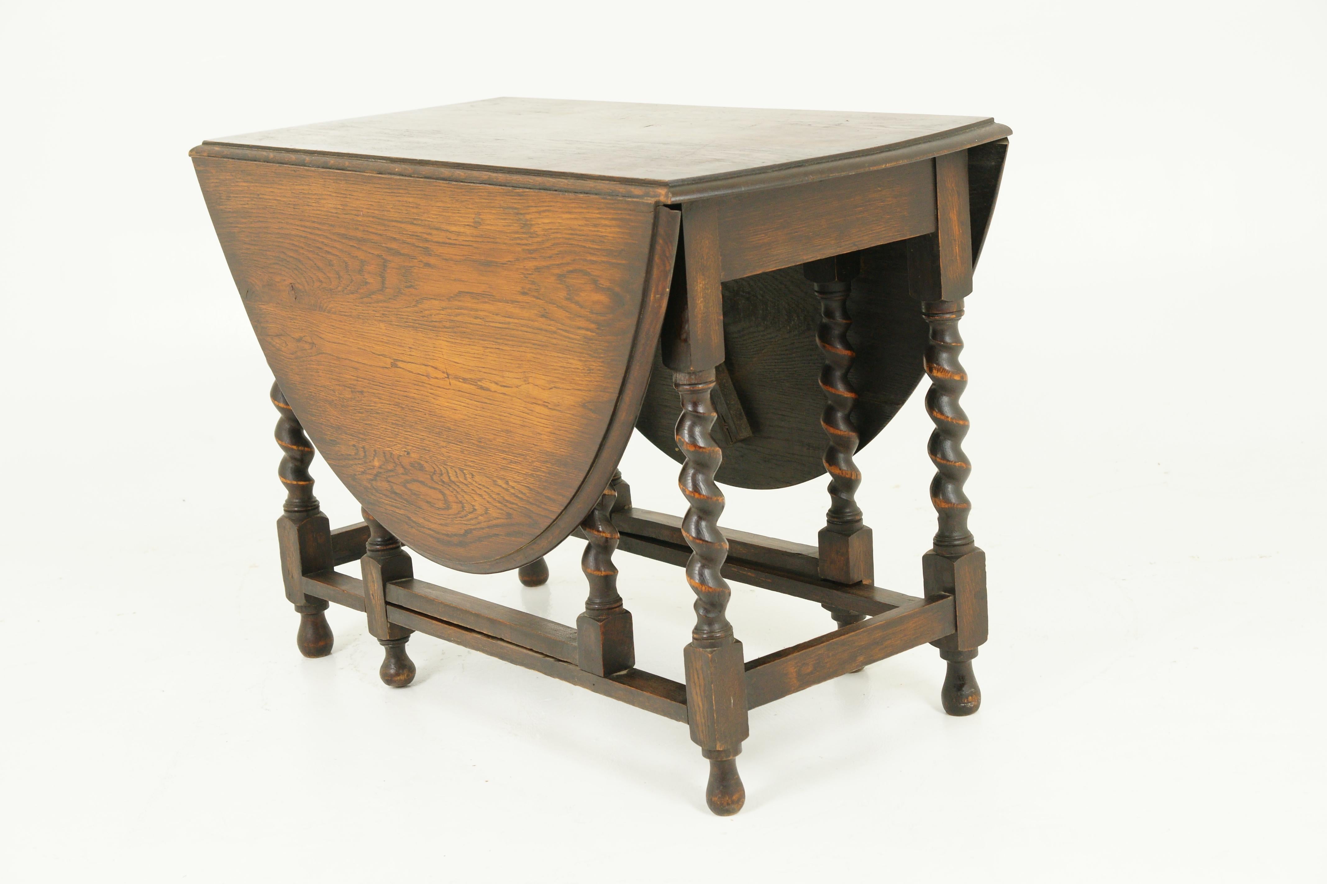 Scottish Antique Gateleg Table, Barley Twist, Drop-Leaf, Scotland 1920, B1387