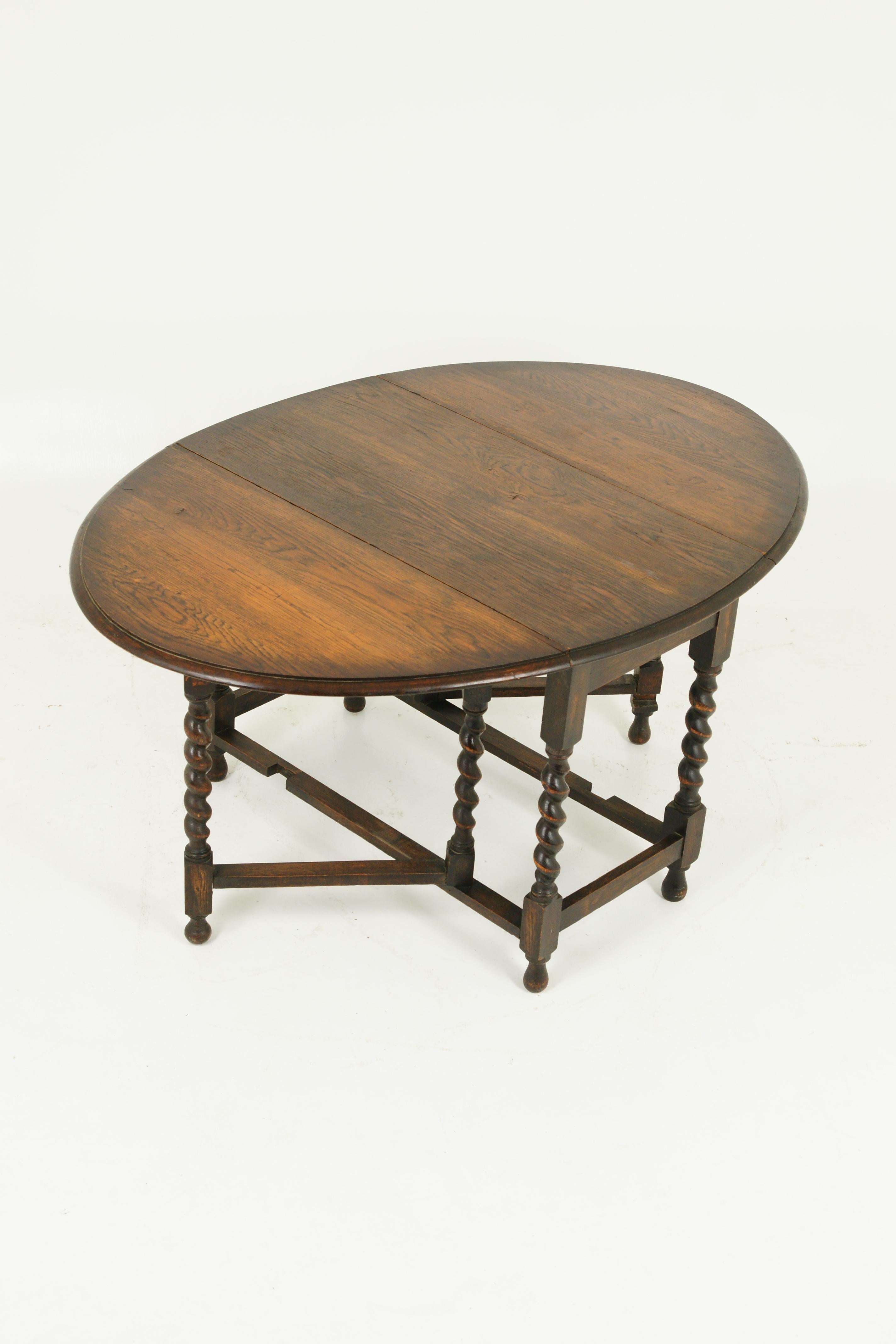 Hand-Crafted Antique Gateleg Table, Barley Twist, Drop-Leaf, Scotland 1920, B1387