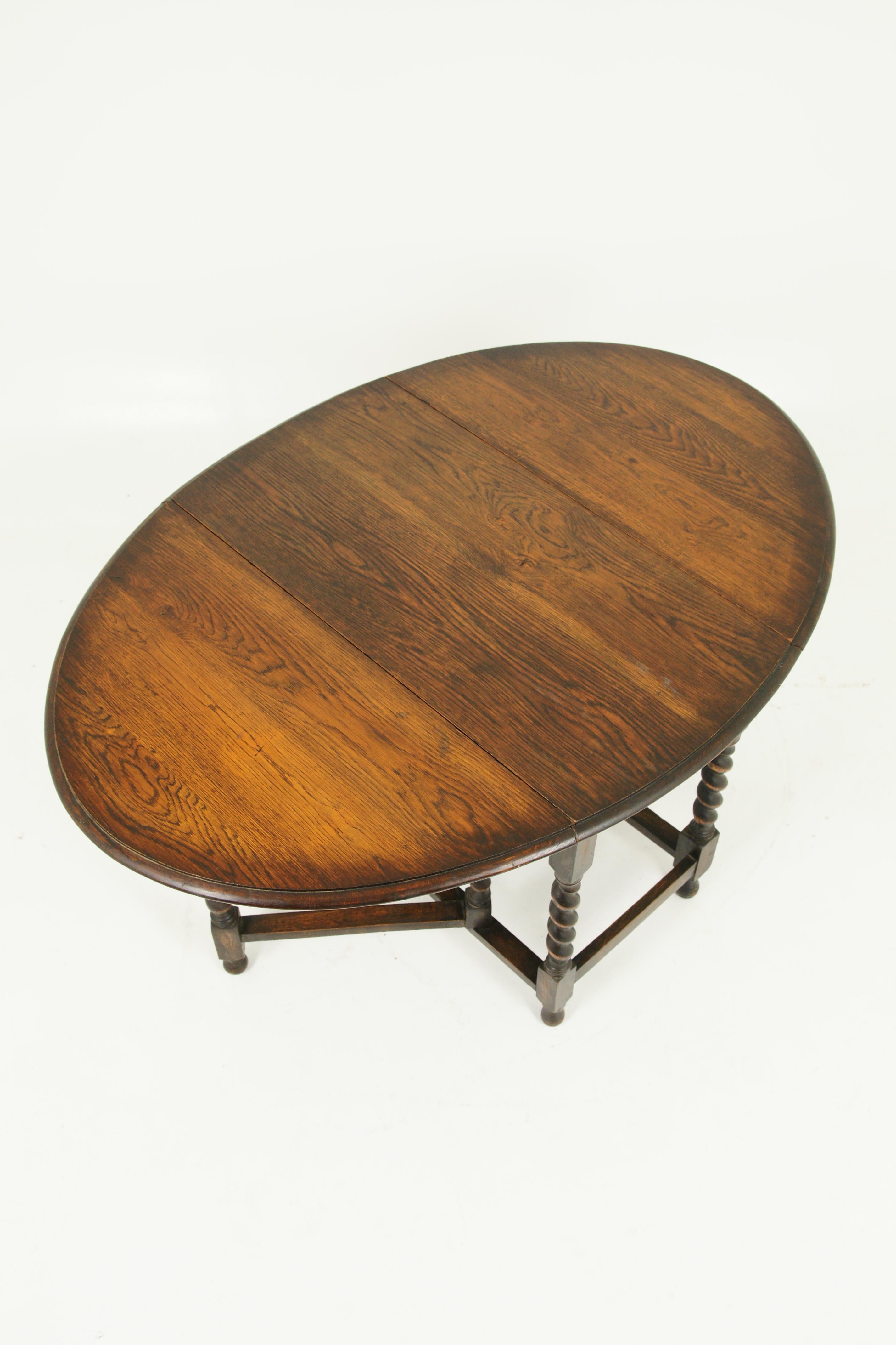 Antique Gateleg Table, Barley Twist, Drop-Leaf, Scotland 1920, B1387 In Good Condition In Vancouver, BC