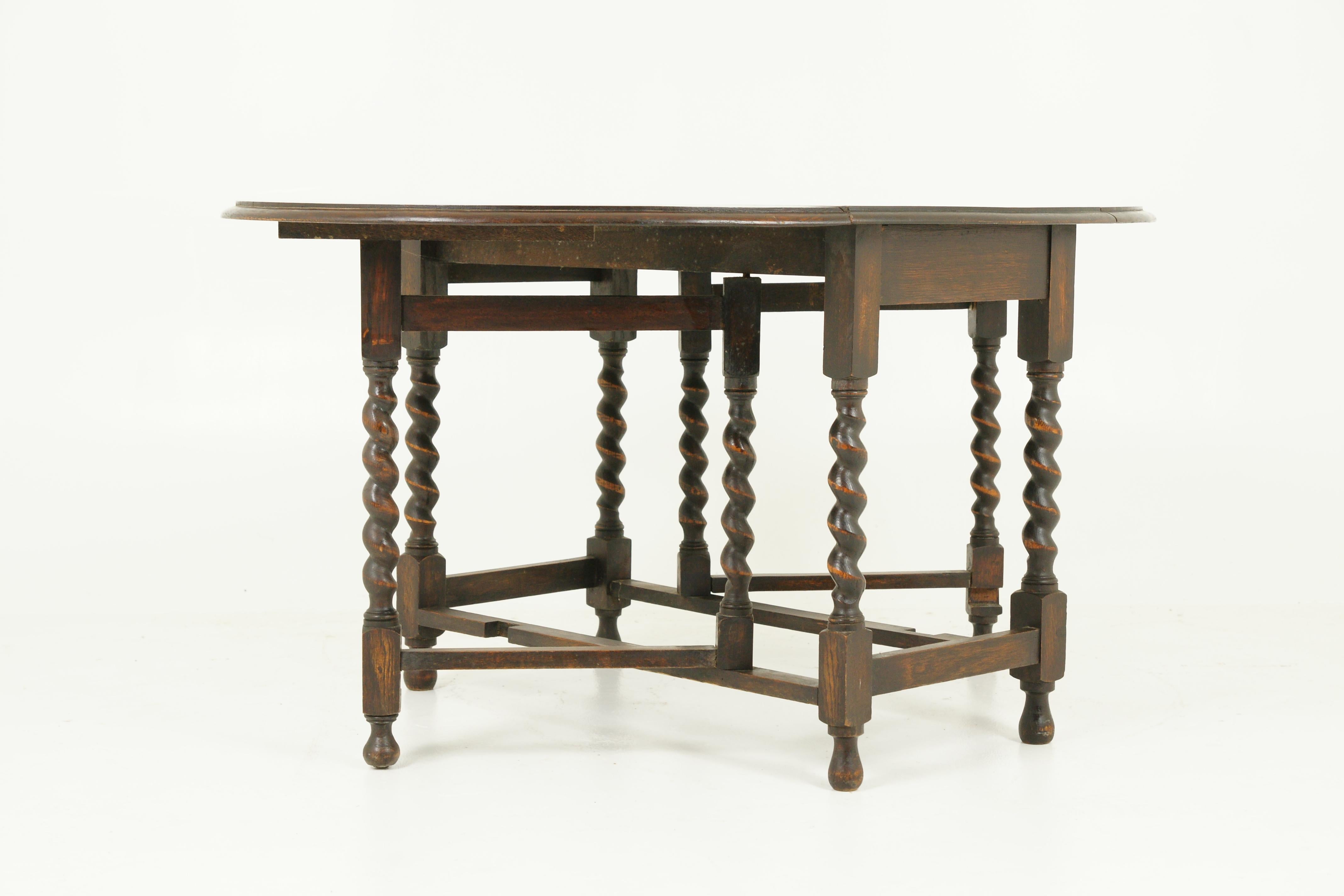 Early 20th Century Antique Gateleg Table, Barley Twist, Drop-Leaf, Scotland 1920, B1387