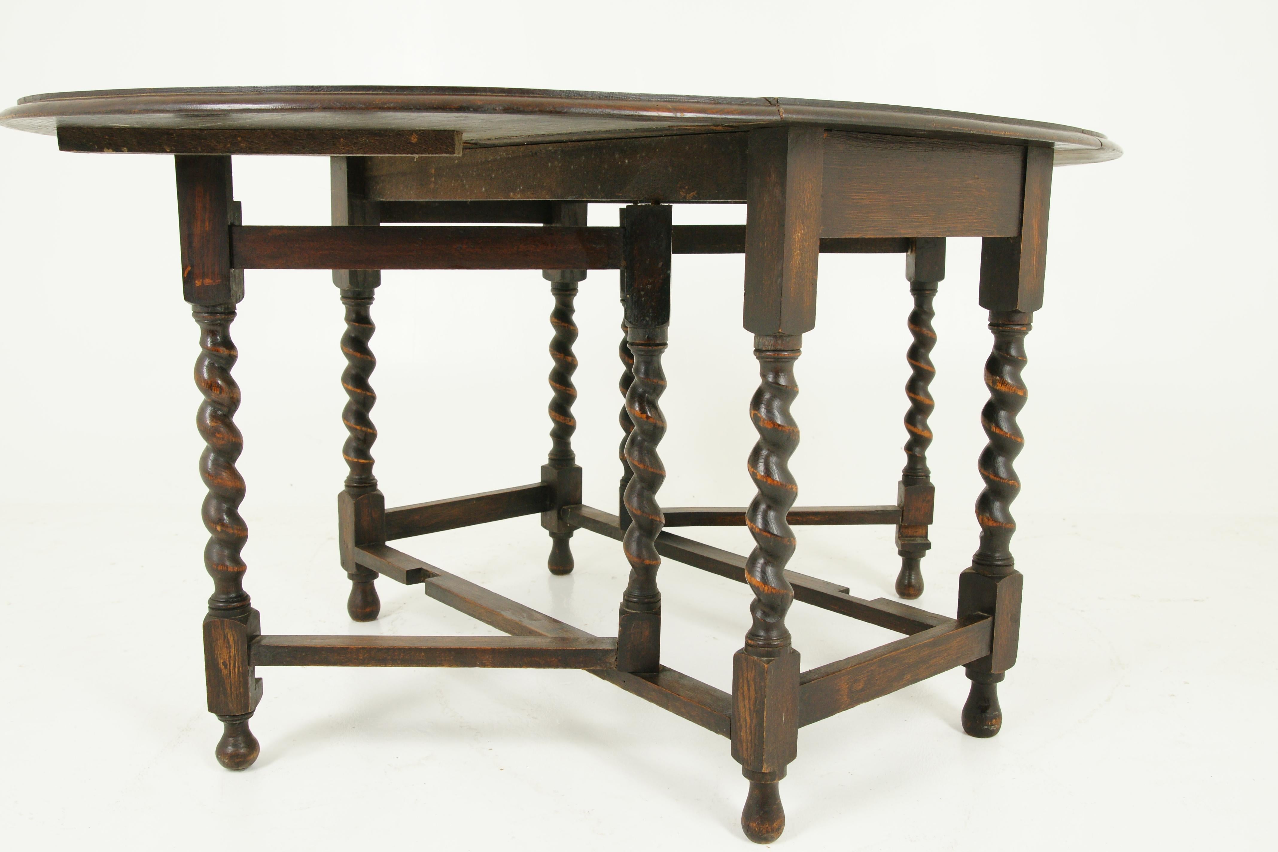 Oak Antique Gateleg Table, Barley Twist, Drop-Leaf, Scotland 1920, B1387