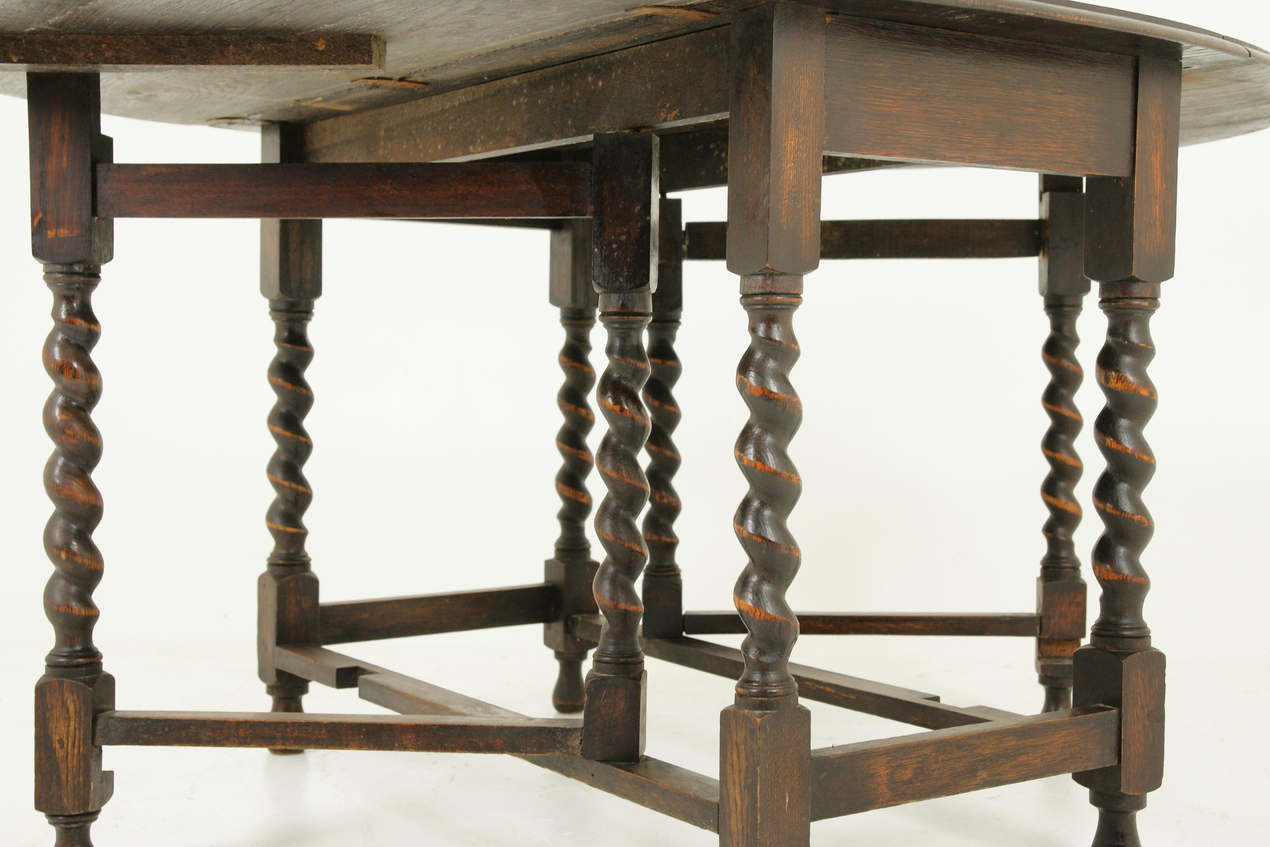 Antique Gateleg Table, Barley Twist, Drop-Leaf, Scotland 1920, B1387 1