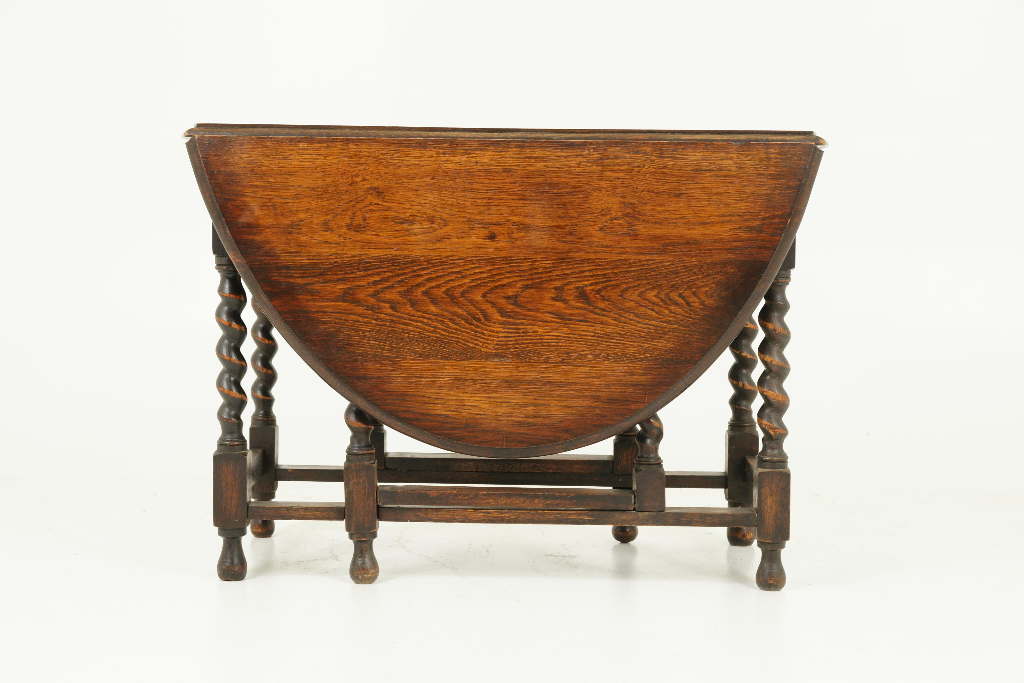 Antique Gateleg Table, Barley Twist, Drop-Leaf, Scotland 1920, B1387 2