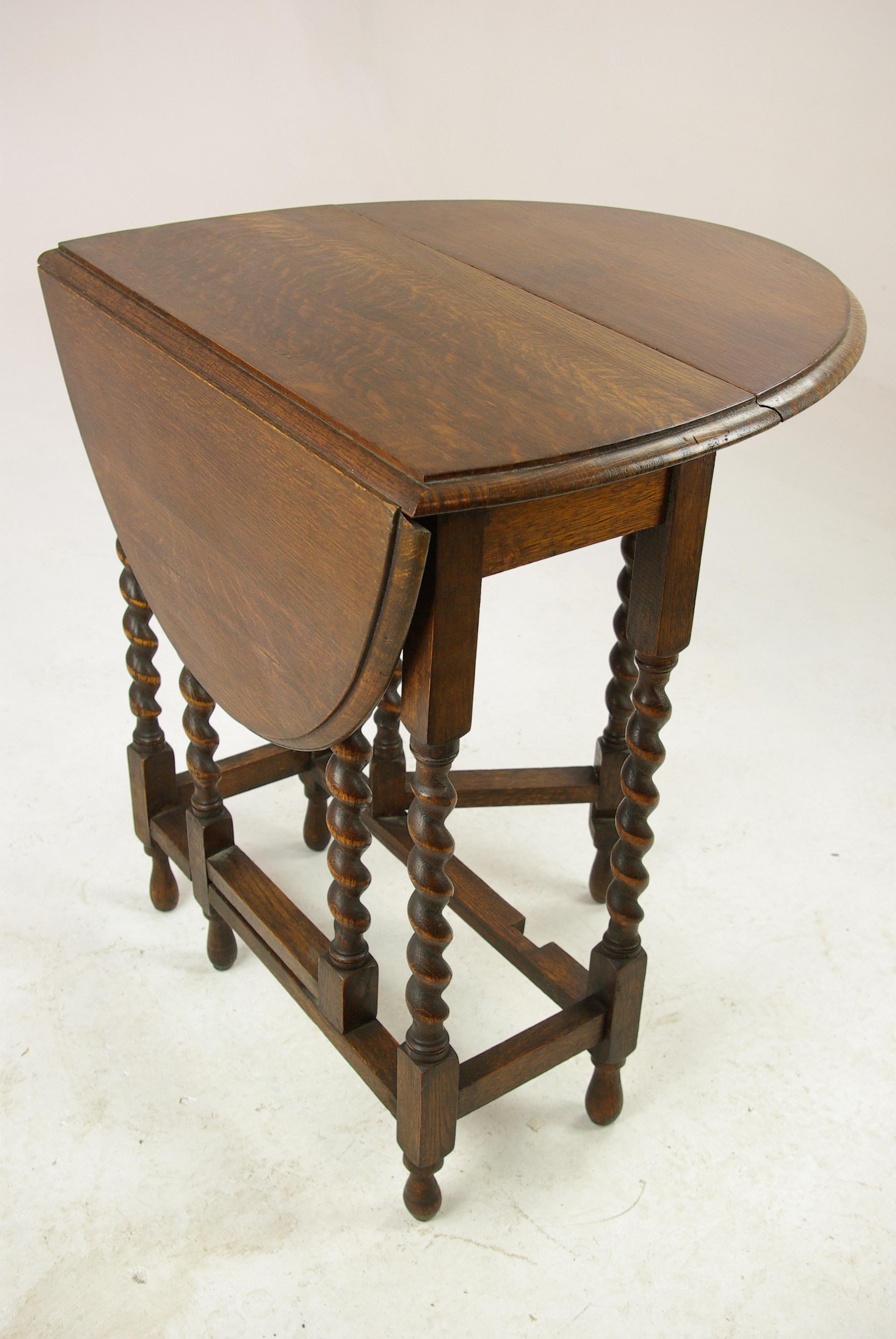 Scottish Antique Gateleg Table, Barley Twist Oval Drop Leaf Table, Scotland 1920s, B1417