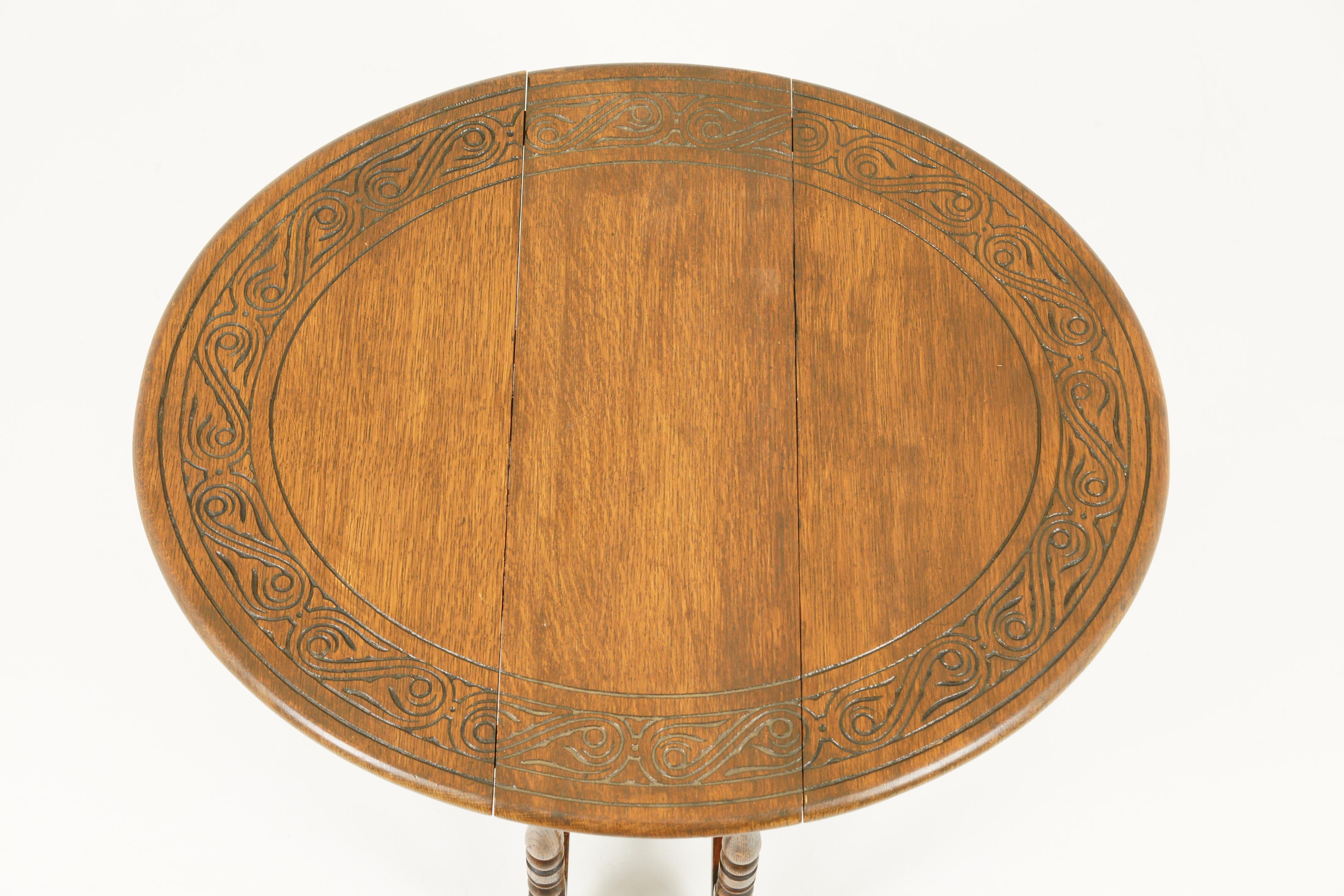 Oak Antique Gateleg Table, Carved Drop Leaf Table, Scotland 1930, B1717