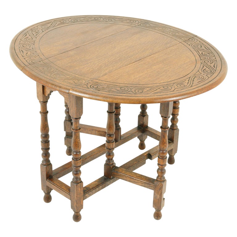 Antique Gateleg Table Carved Drop Leaf Table Scotland 1930 B1717 For Sale At 1stdibs