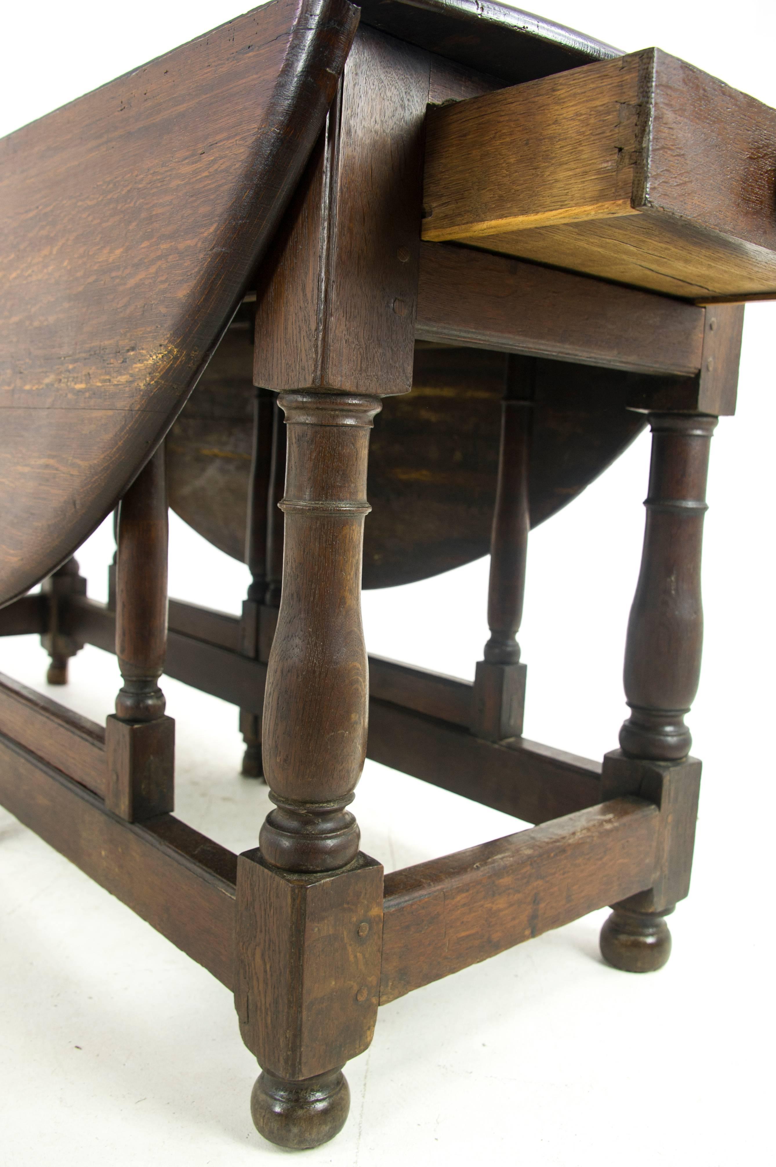 George III Antique Gateleg Table, Drop-Leaf Table, Oak, Scotland 1800, B1031
