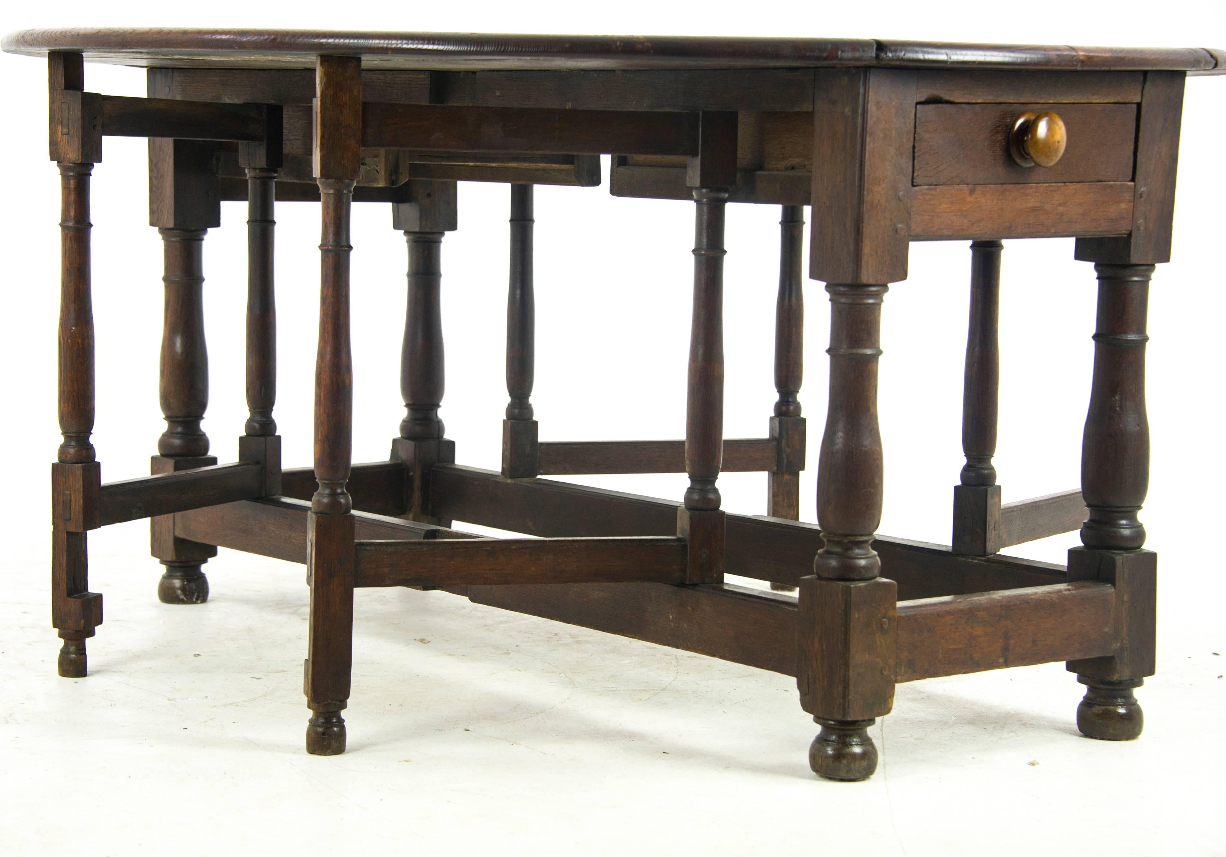 Hand-Crafted Antique Gateleg Table, Drop-Leaf Table, Oak, Scotland 1800, B1031