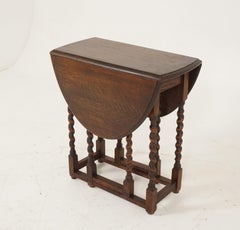 Antique Gateleg Table, Oak Barley Twist, Drop Leaf Table, Scotland 1910, B2532