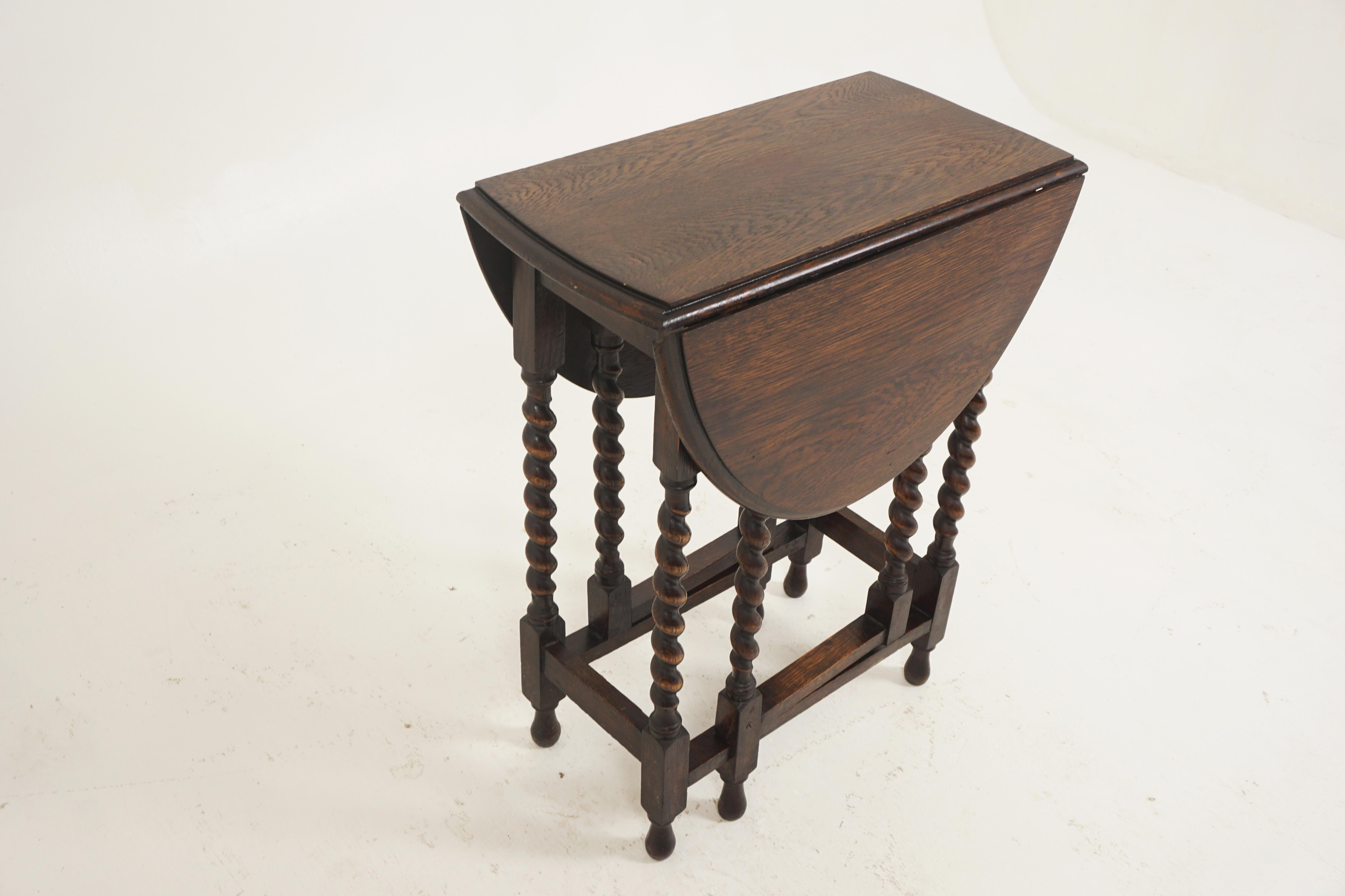 North American Antique Gateleg Table, Oak,  Barley Twist Drop Leaf Table, Scotland 1920, B2651