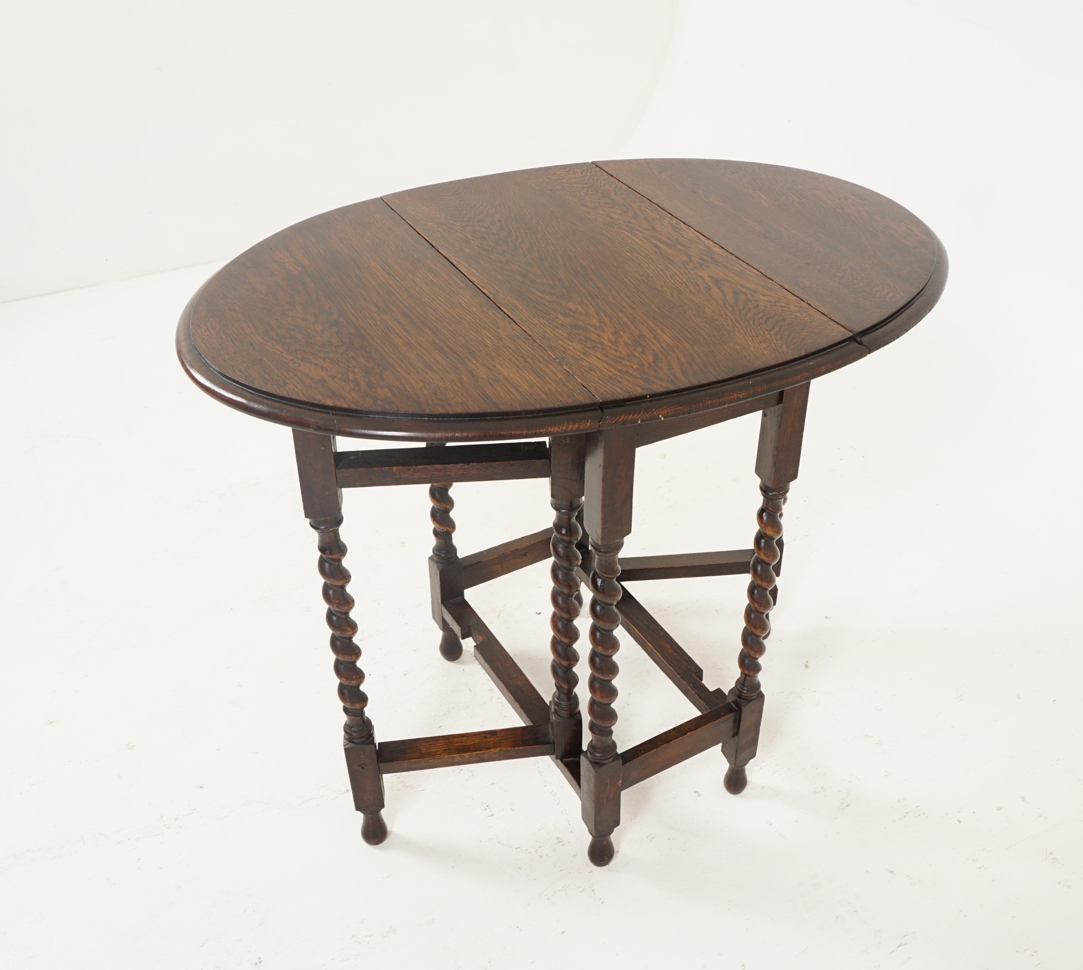 Antique Gateleg Table, Oak,  Barley Twist Drop Leaf Table, Scotland 1920, B2651 In Good Condition In Vancouver, BC