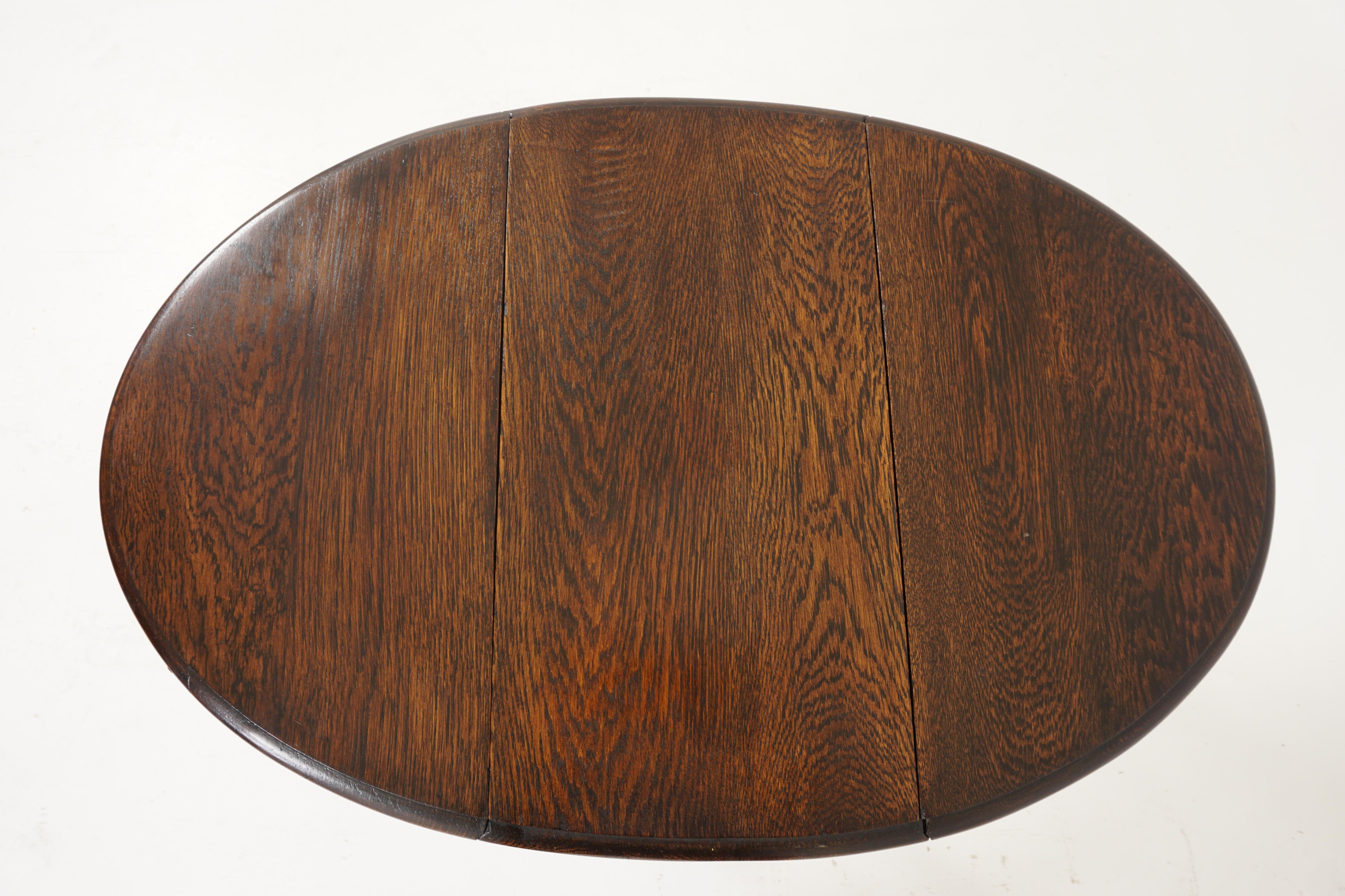 Antique Gateleg Table, Oak,  Barley Twist Drop Leaf Table, Scotland 1920, B2651 1