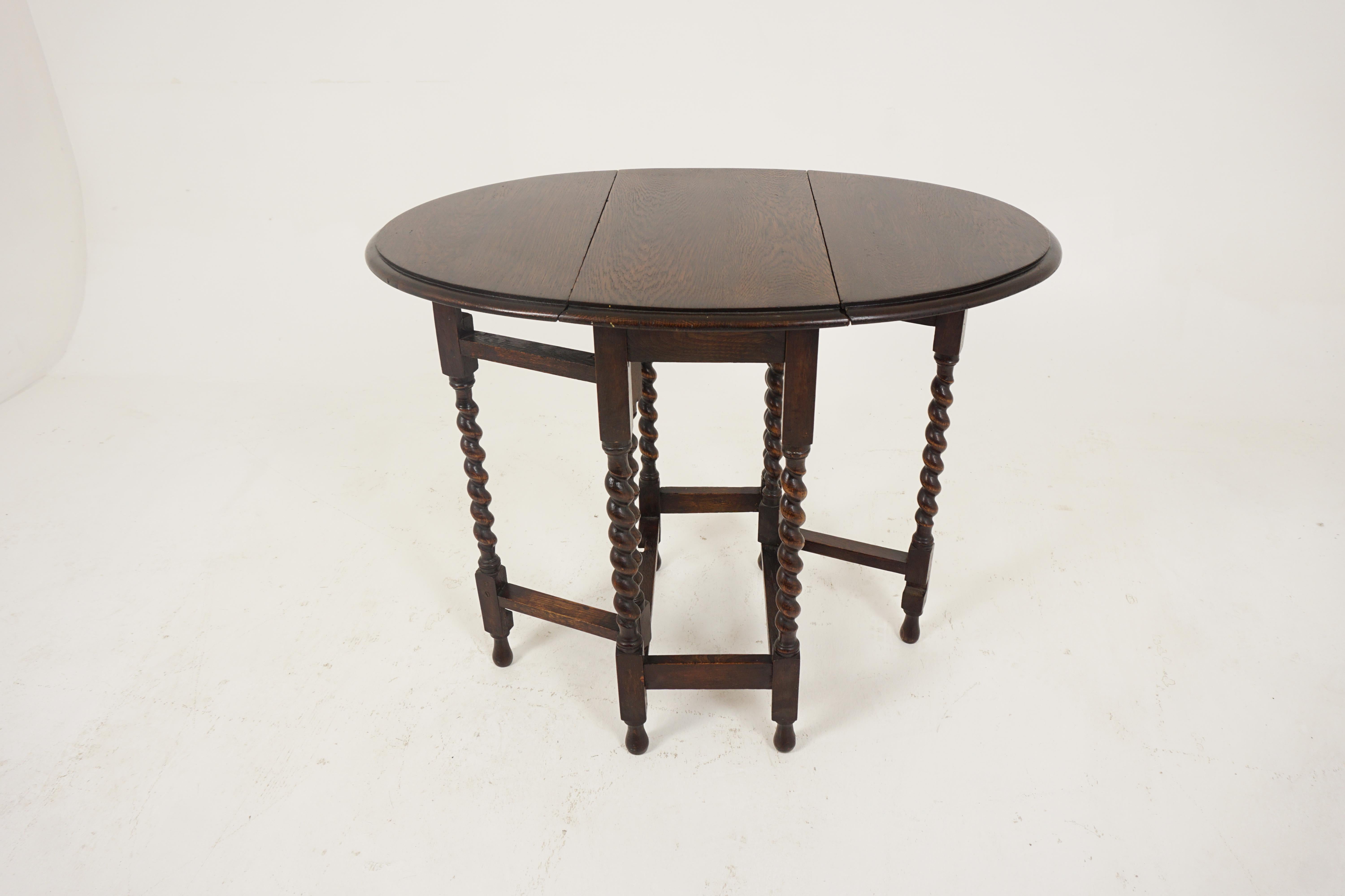 Antique Gateleg Table, Oak,  Barley Twist Drop Leaf Table, Scotland 1920, B2651 2