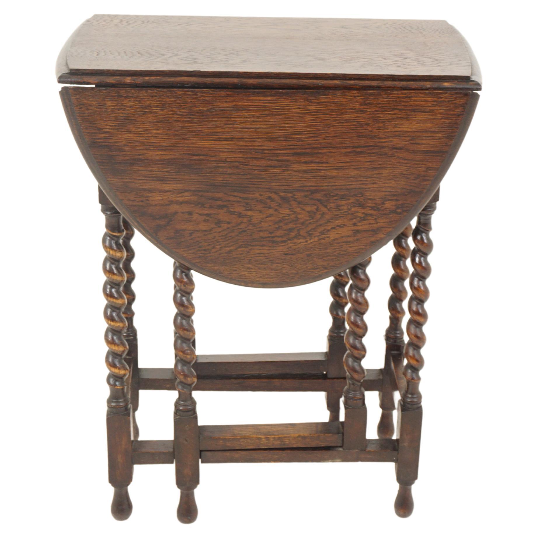 Antique Gateleg Table, Oak,  Barley Twist Drop Leaf Table, Scotland 1920, B2651