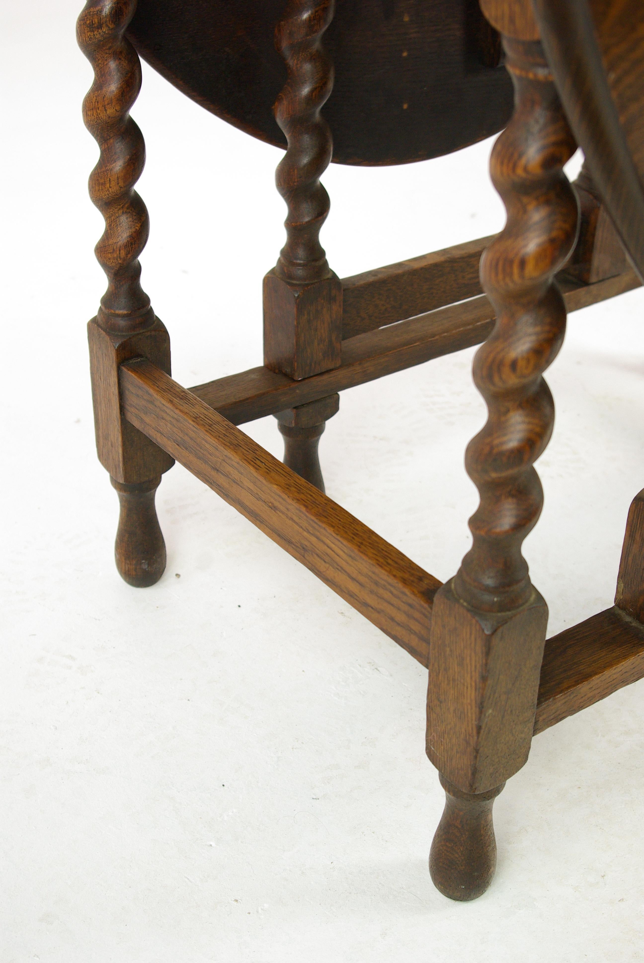Scottish Antique Gateleg Table, Oak Barley Twist Oval Drop-Leaf Table, B1418