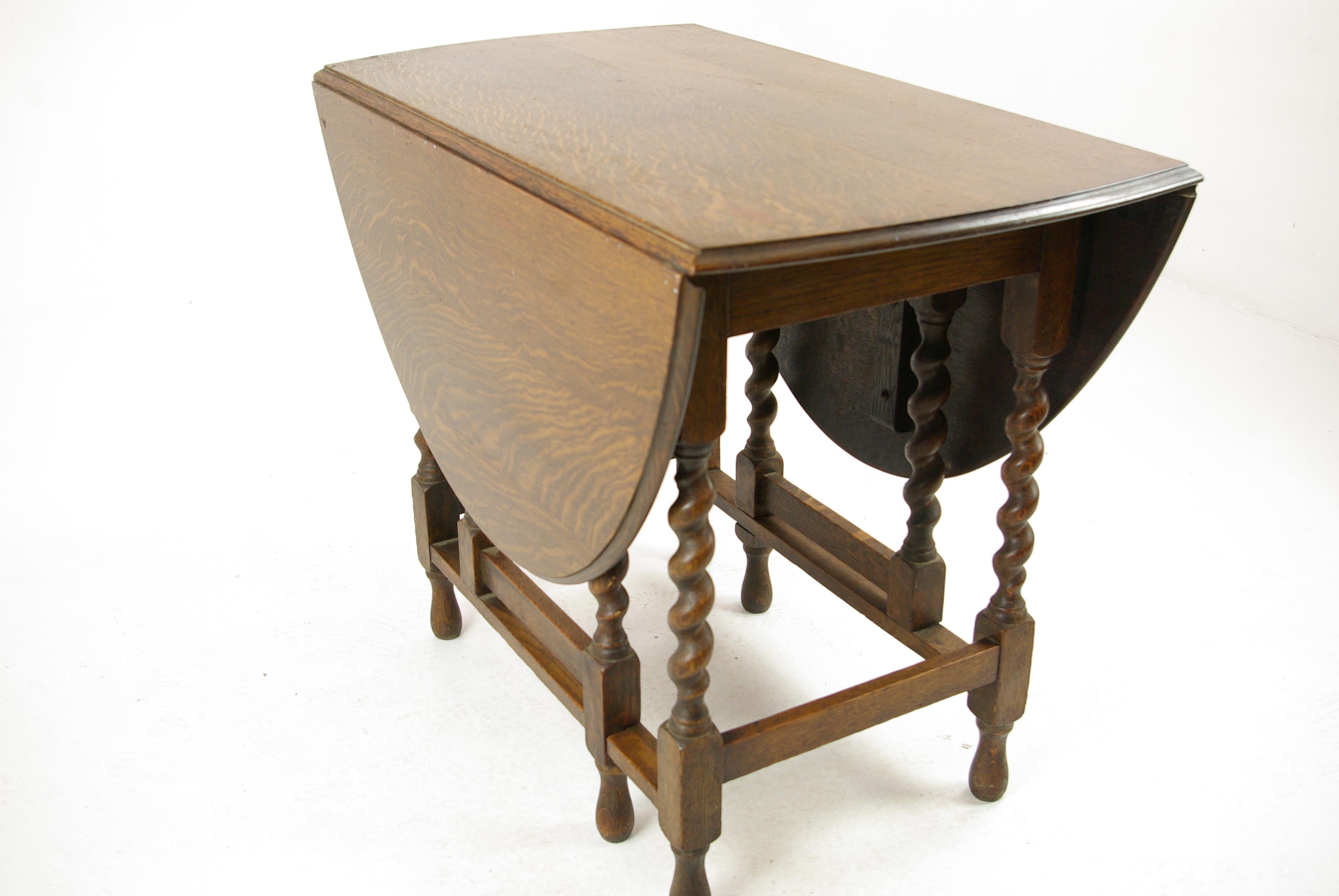 Hand-Crafted Antique Gateleg Table, Oak Barley Twist Oval Drop-Leaf Table, B1418