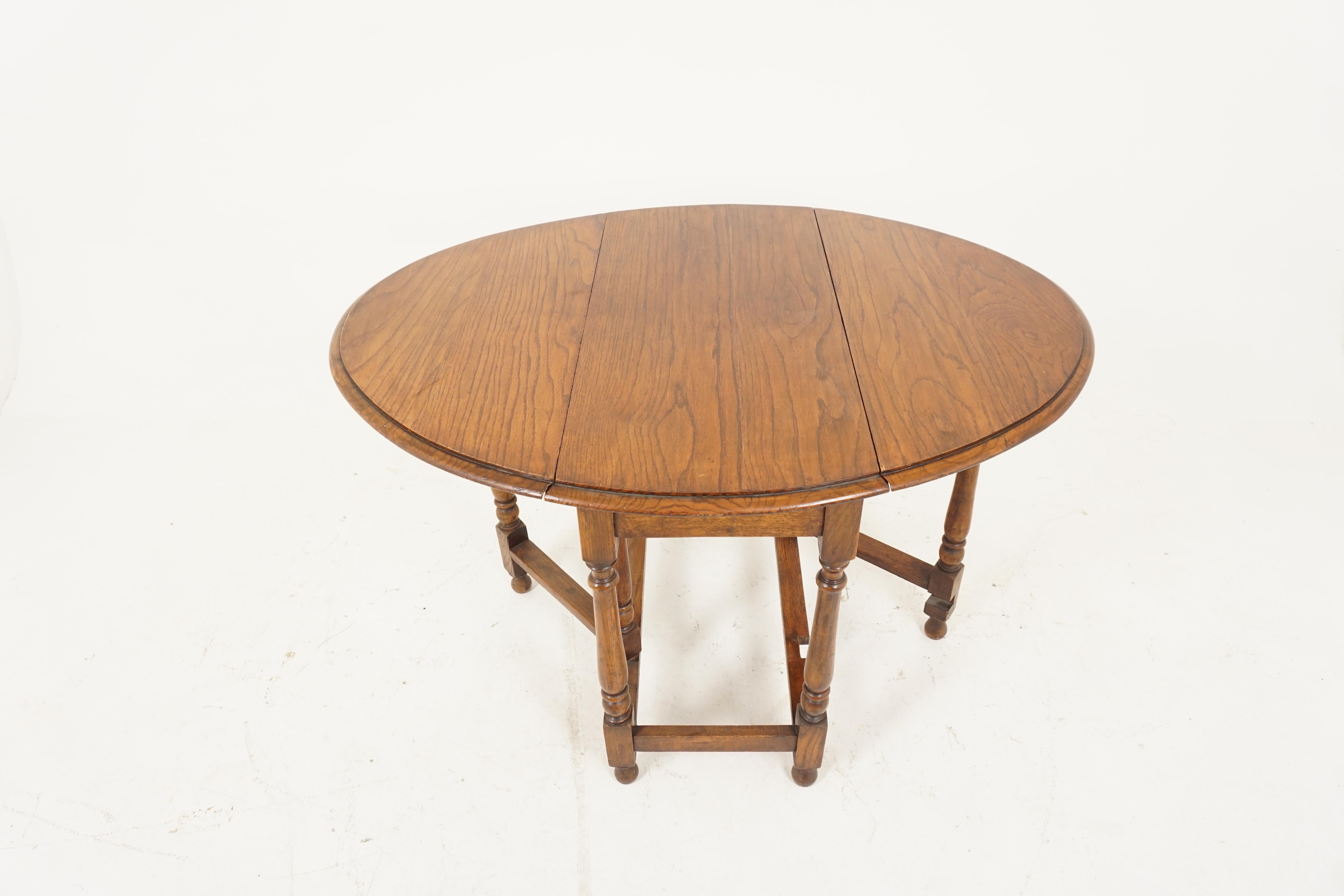 Hand-Crafted Antique Gateleg Table, Oak, Oval Drop Leaf Table, Scotland, 1920