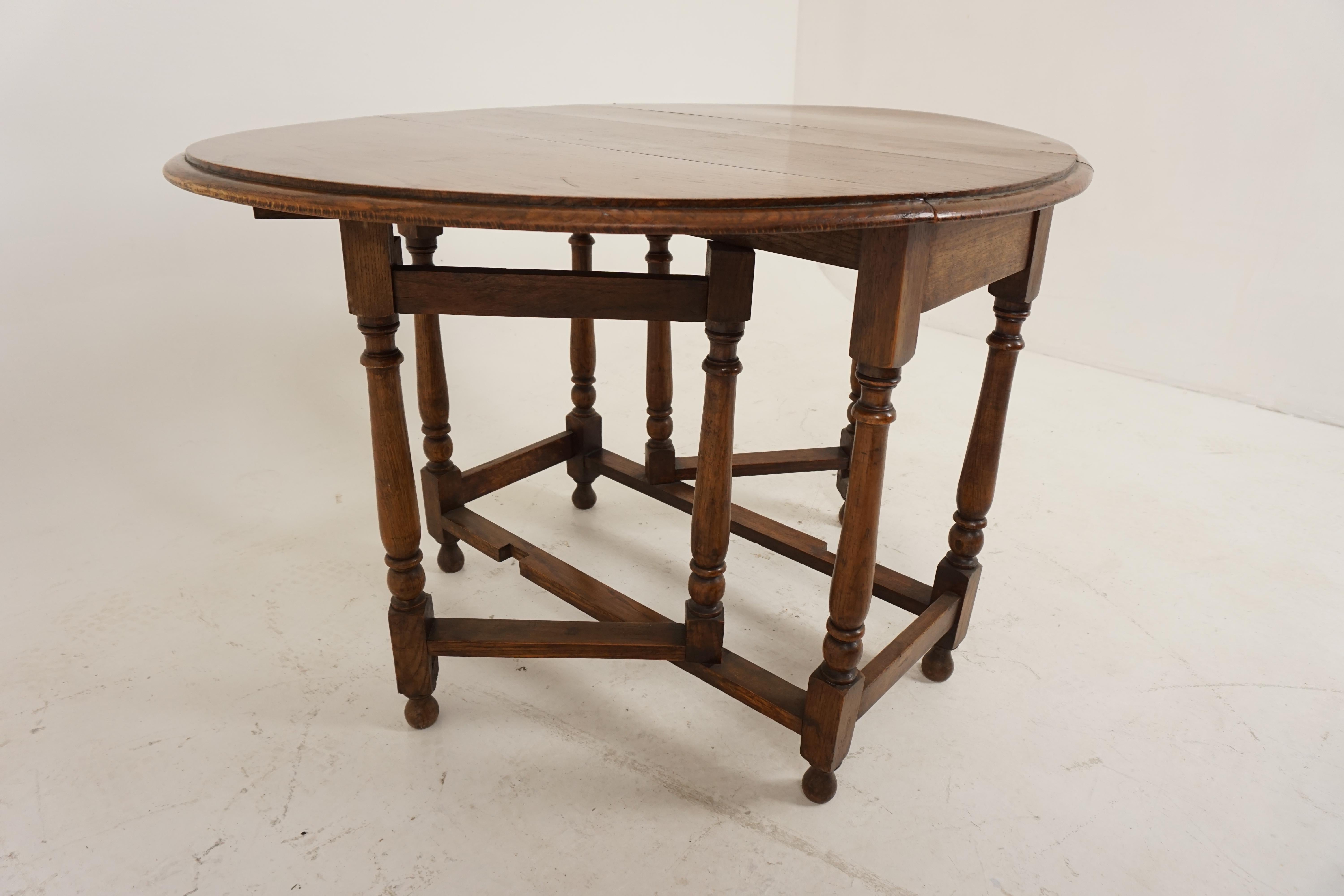 Antique Gateleg Table, Oak, Oval Drop Leaf Table, Scotland, 1920 In Good Condition In Vancouver, BC