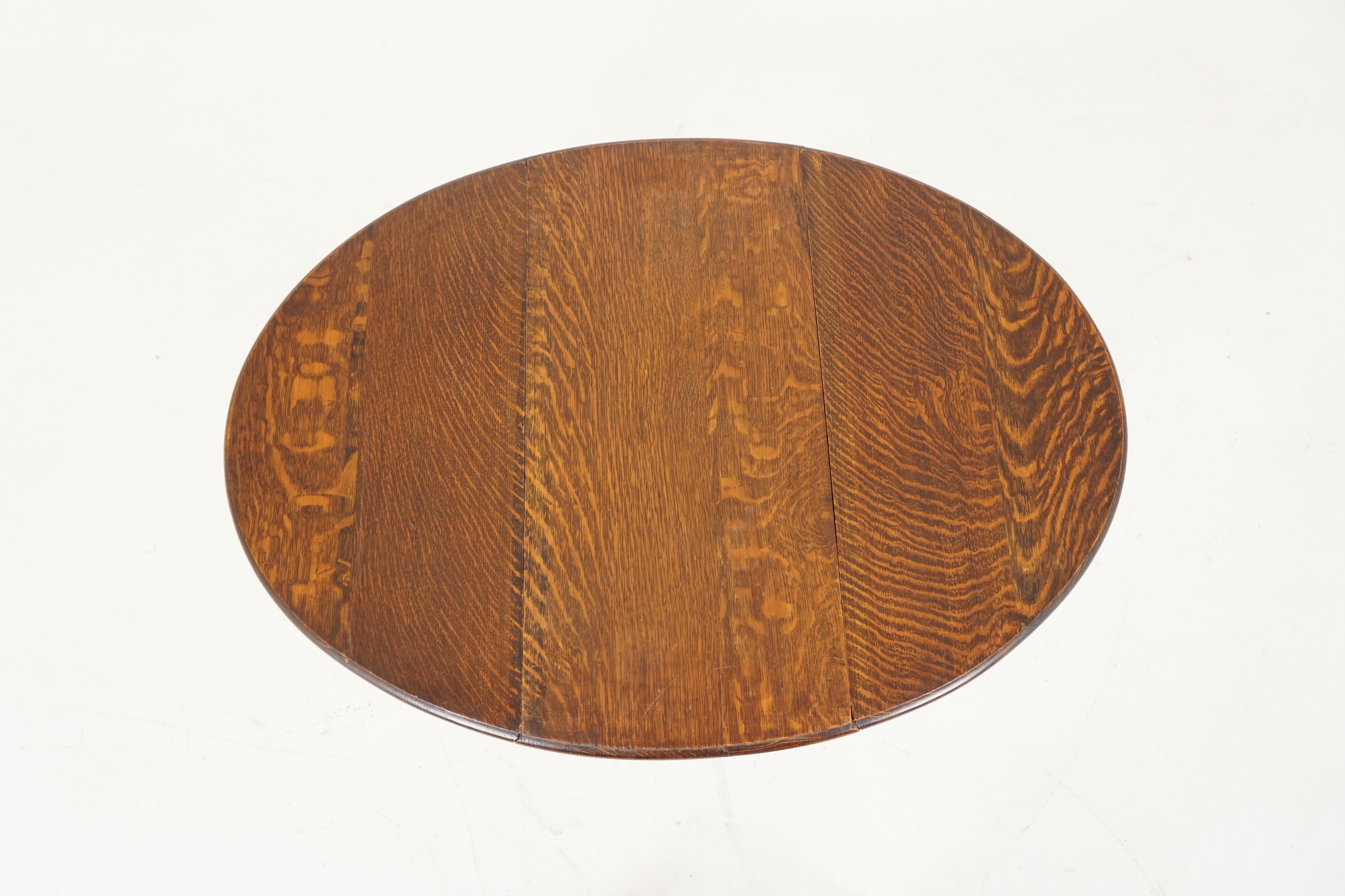 Scottish Antique Gateleg Table, Tiger Oak, Barley Twist, Drop Leaf Table, Scotland, 1920