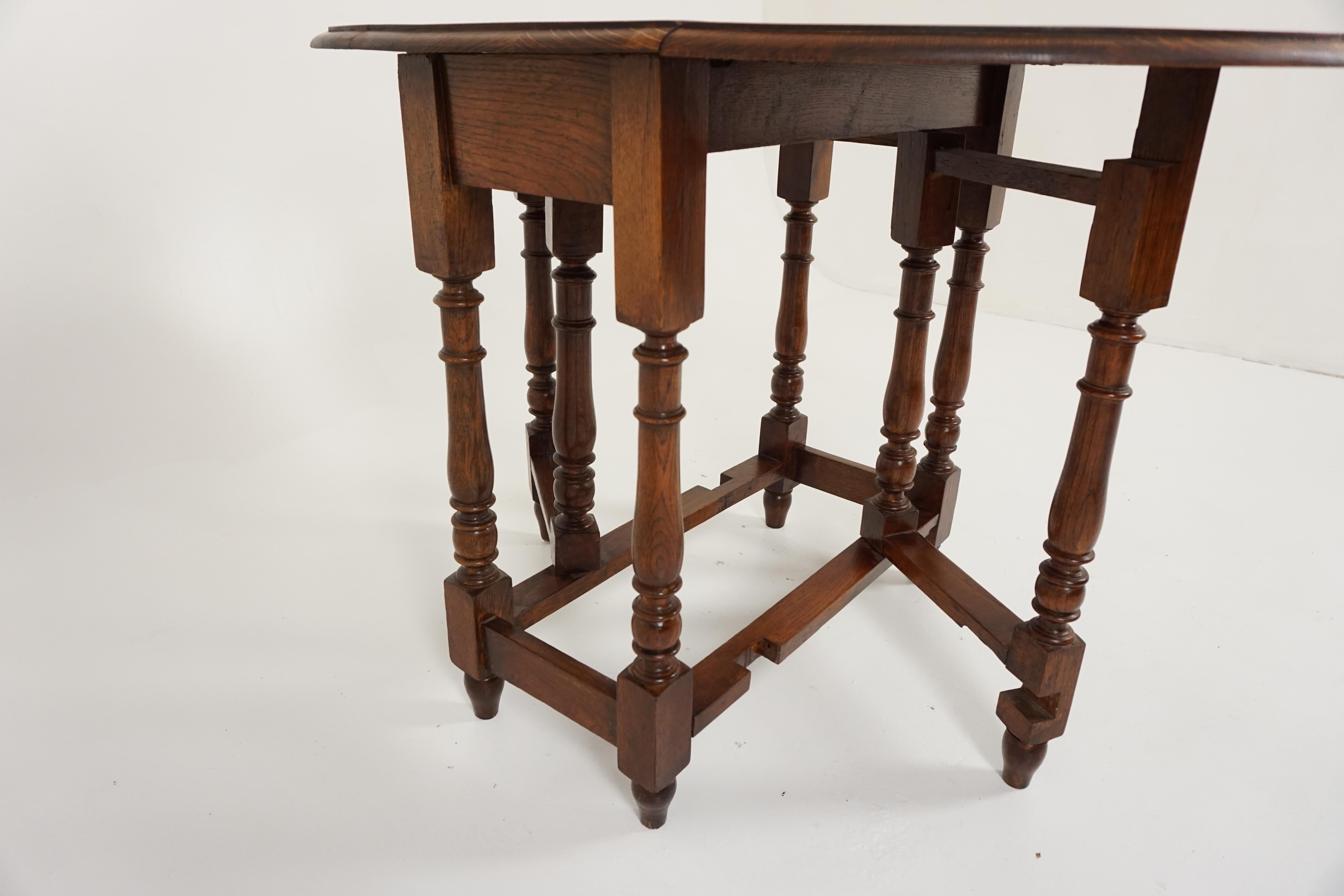 Scottish Antique Gateleg Table, Tiger Oak Drop-Leaf Table, Scotland, 1910, B1899