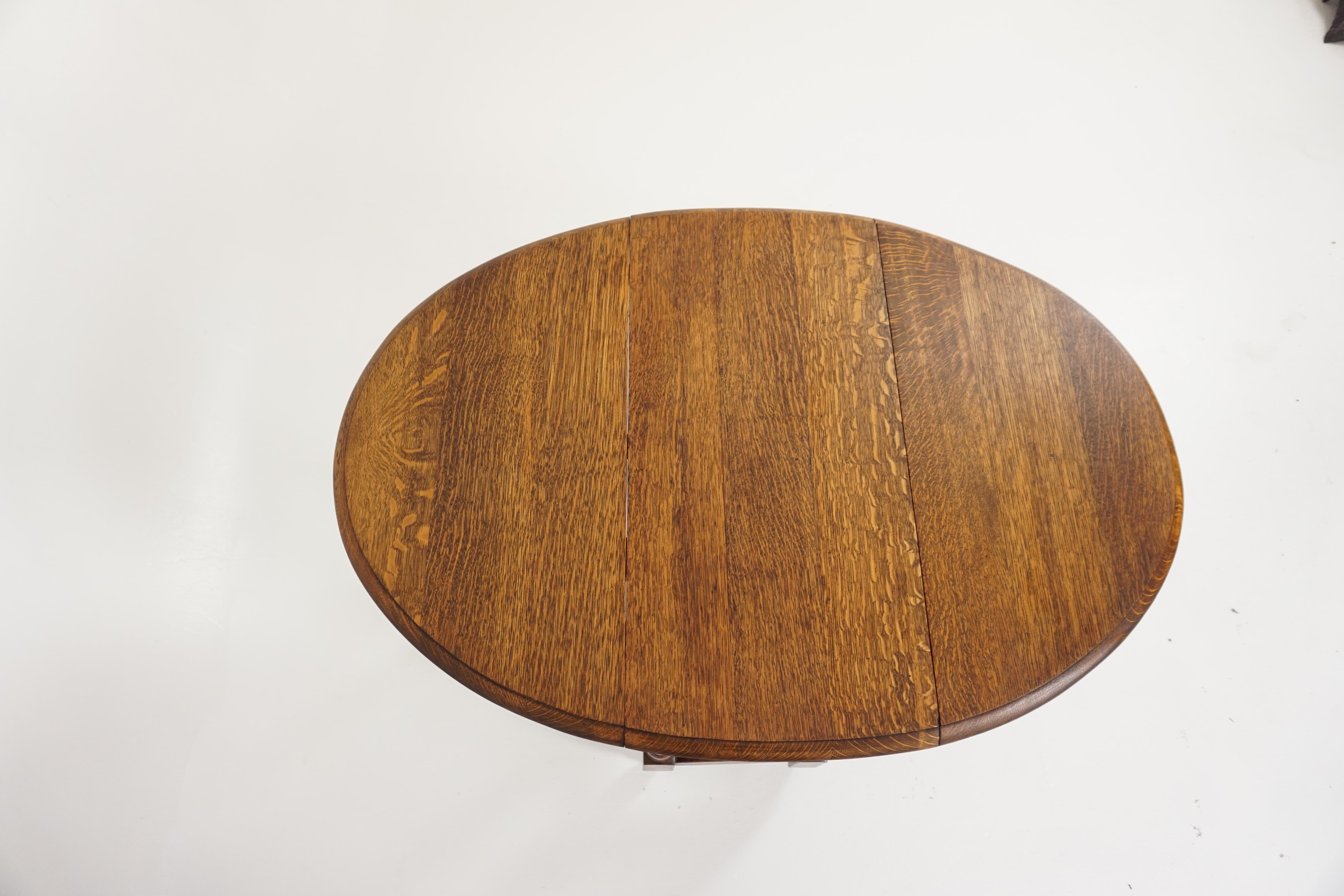 Hand-Crafted Antique Gateleg Table, Tiger Oak Drop-Leaf Table, Scotland, 1910, B1899