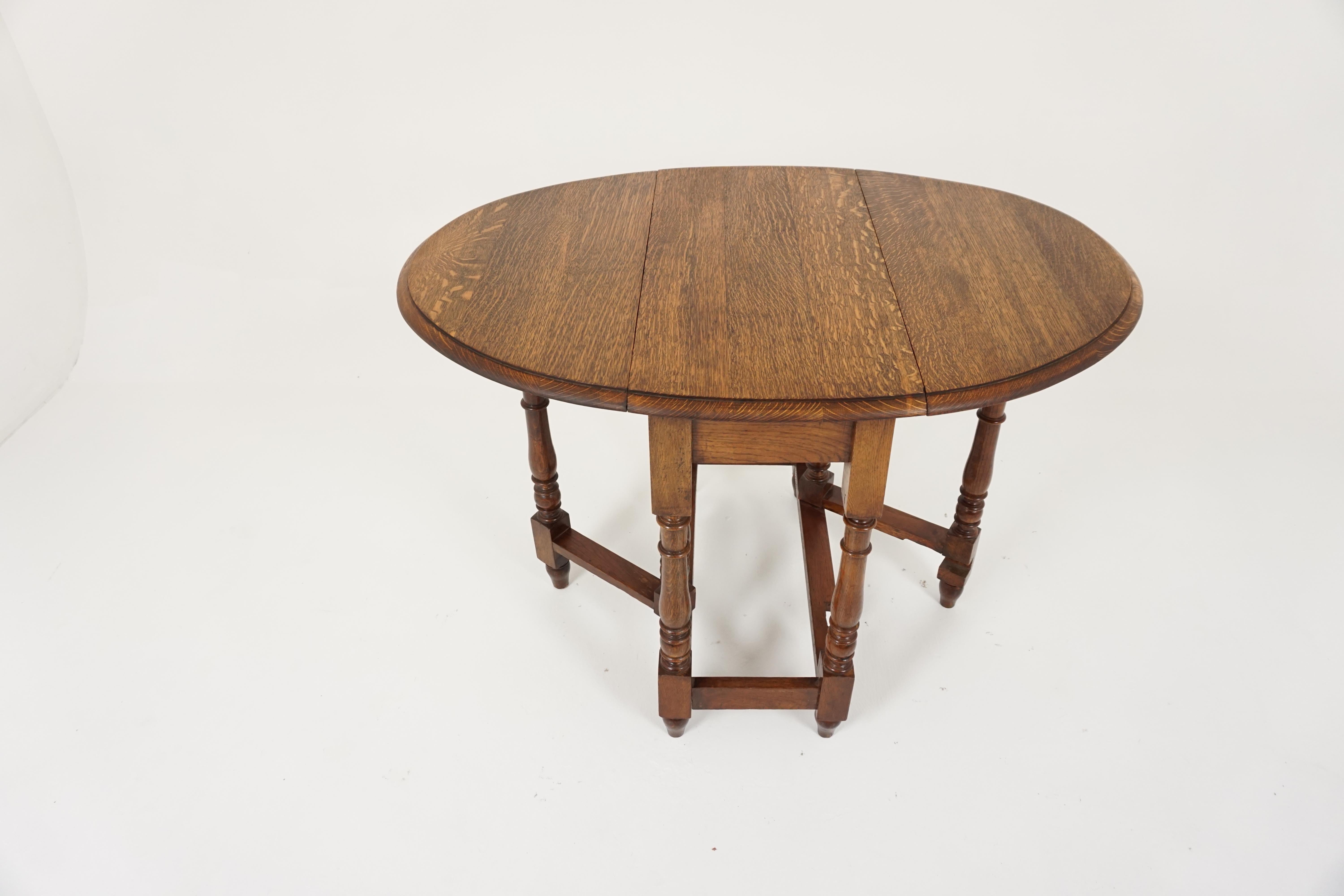 Antique Gateleg Table, Tiger Oak Drop-Leaf Table, Scotland, 1910, B1899 In Good Condition In Vancouver, BC