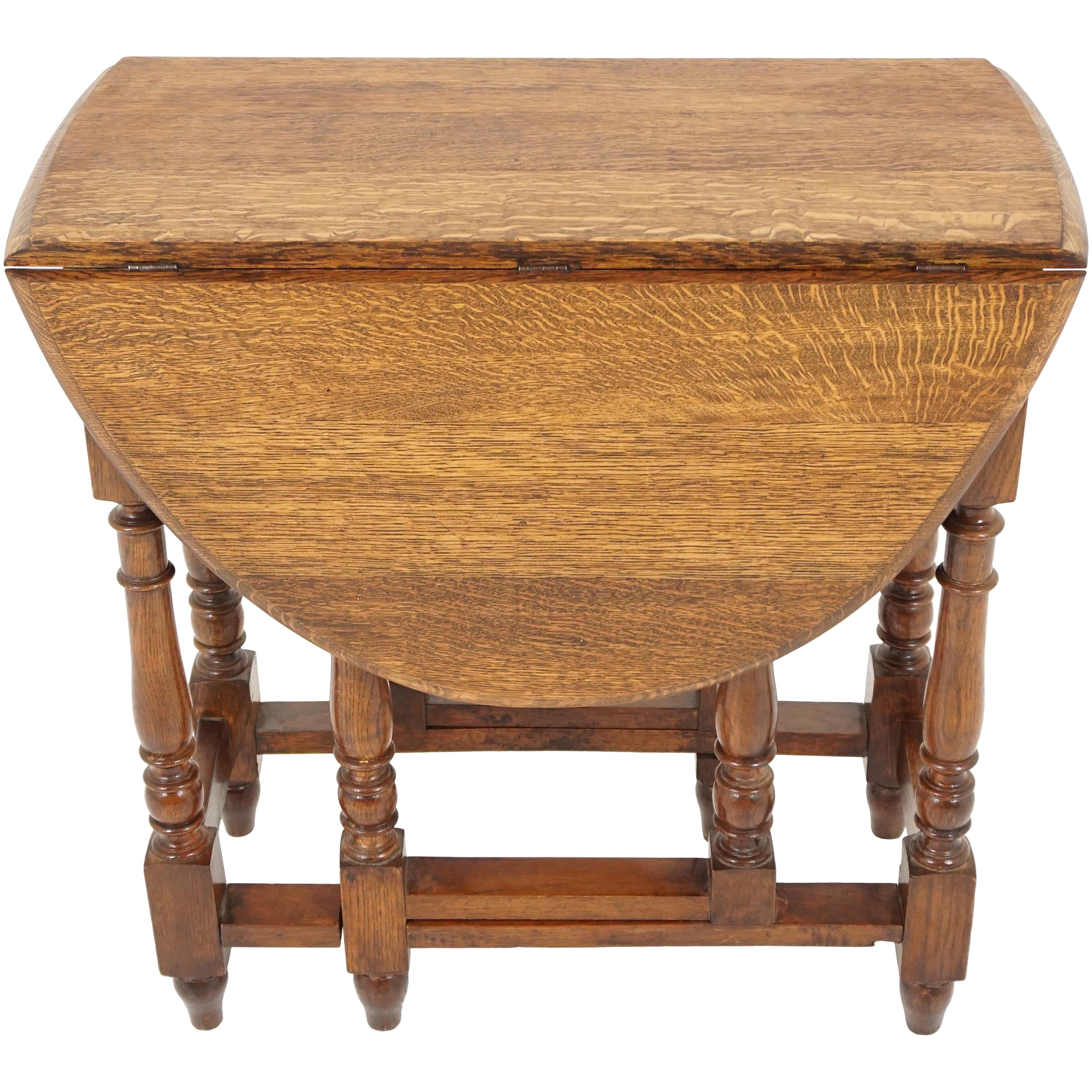 Antique Gateleg Table, Tiger Oak Drop-Leaf Table, Scotland, 1910, B1899