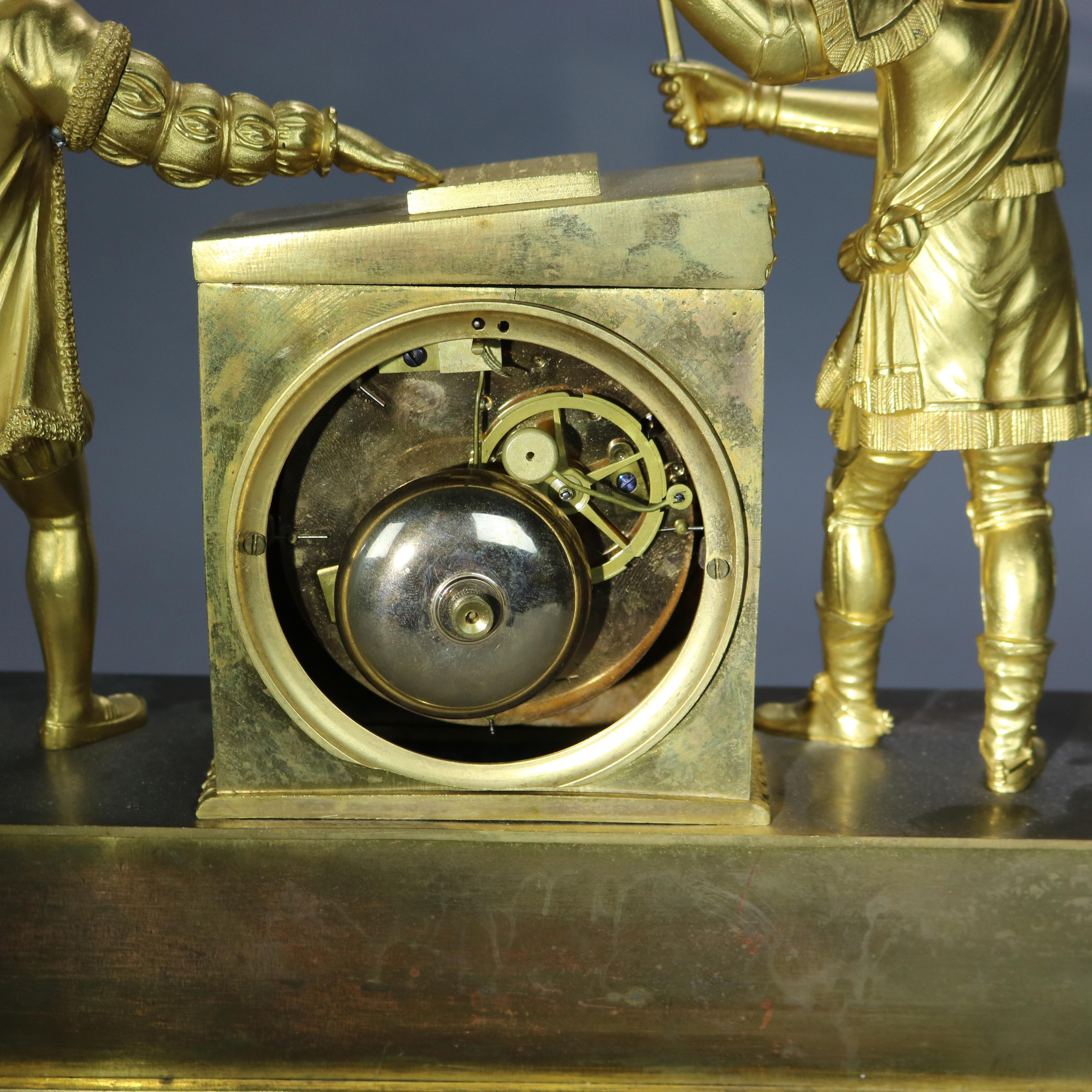 Antique Gaulin A’ Paris French Empire Gilt Bronze Figural Clock C1830 6