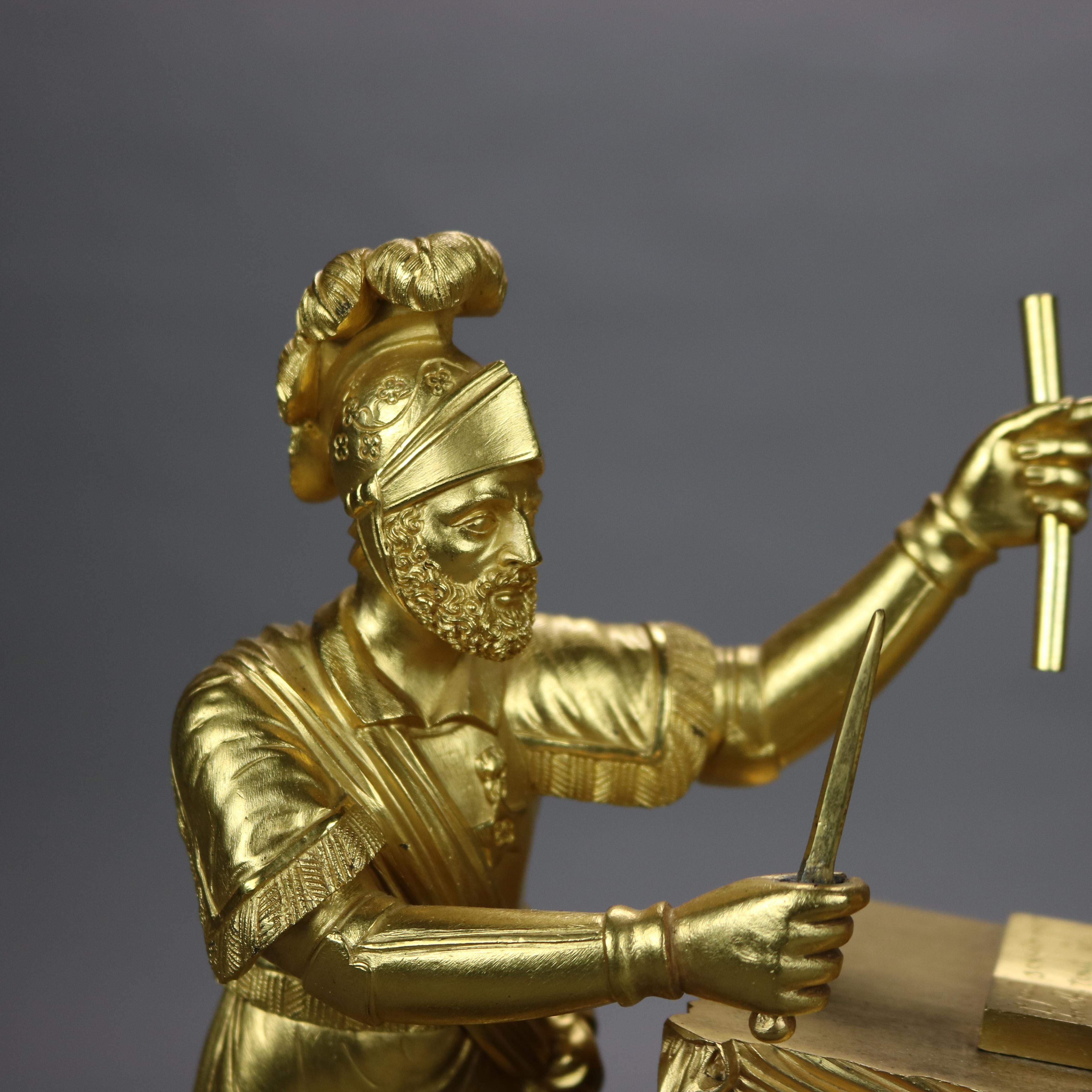 Antique Gaulin A’ Paris French Empire Gilt Bronze Figural Clock with Negotiating Warriors C1830

Measures- 15