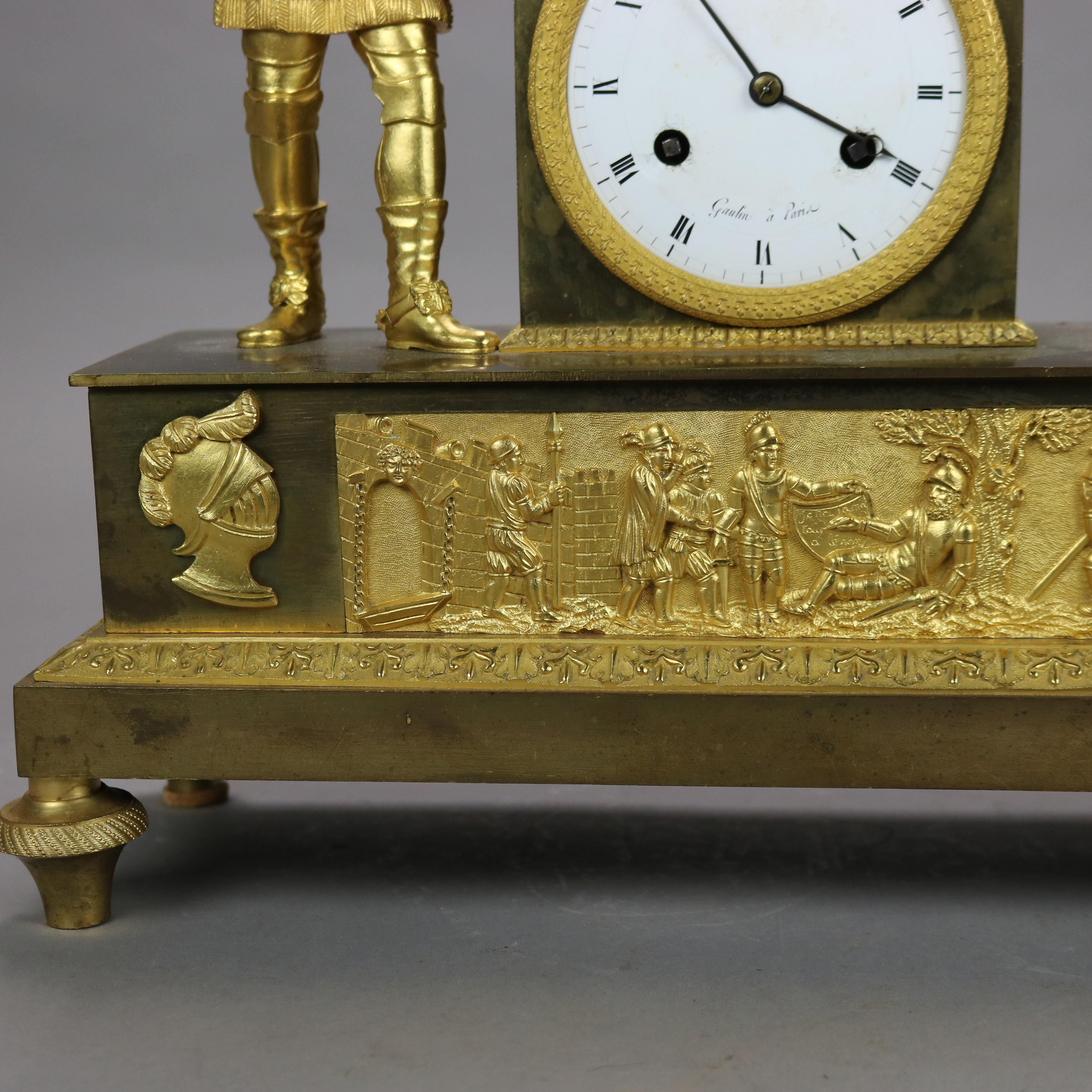 19th Century Antique Gaulin A’ Paris French Empire Gilt Bronze Figural Clock C1830