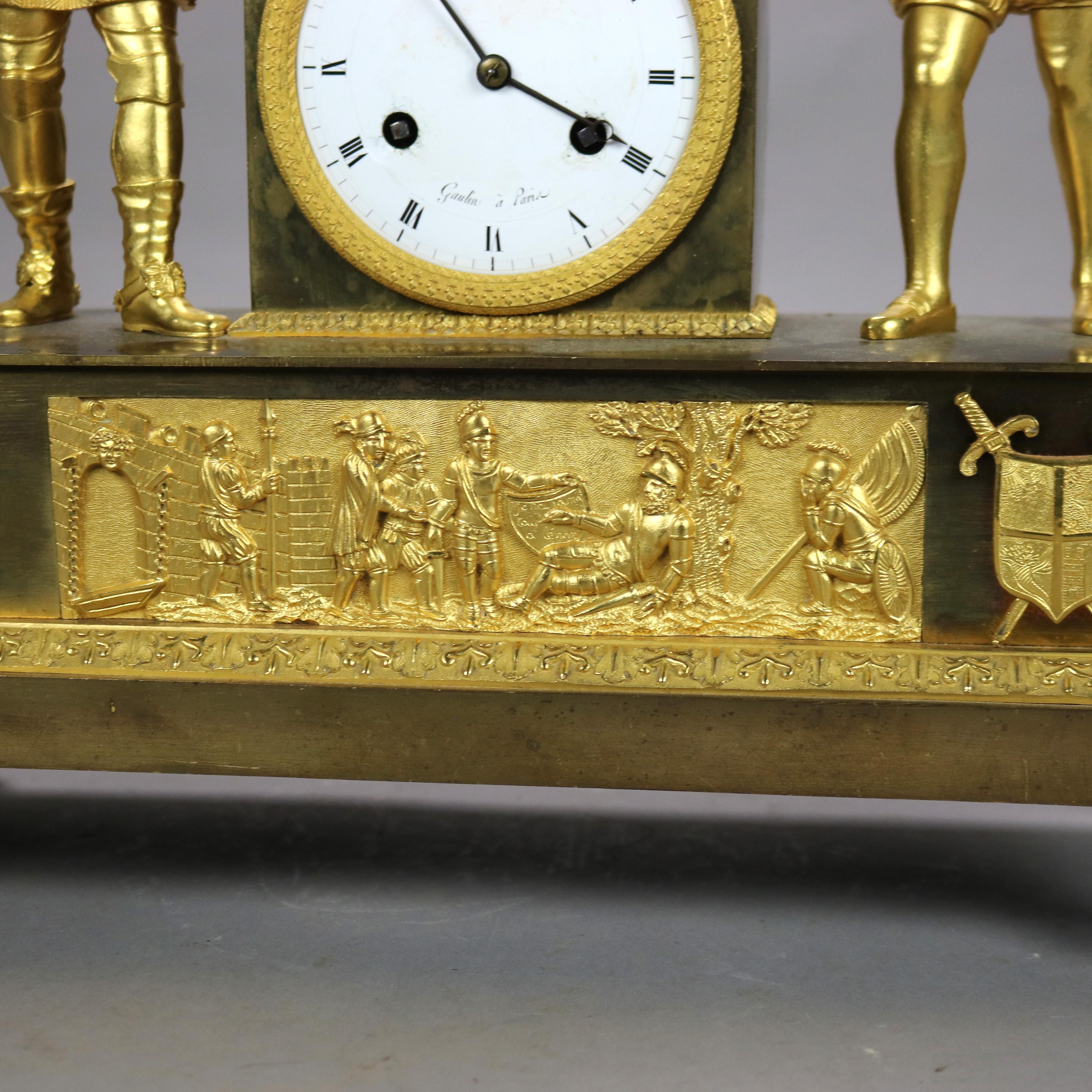 Antique Gaulin A’ Paris French Empire Gilt Bronze Figural Clock C1830 1