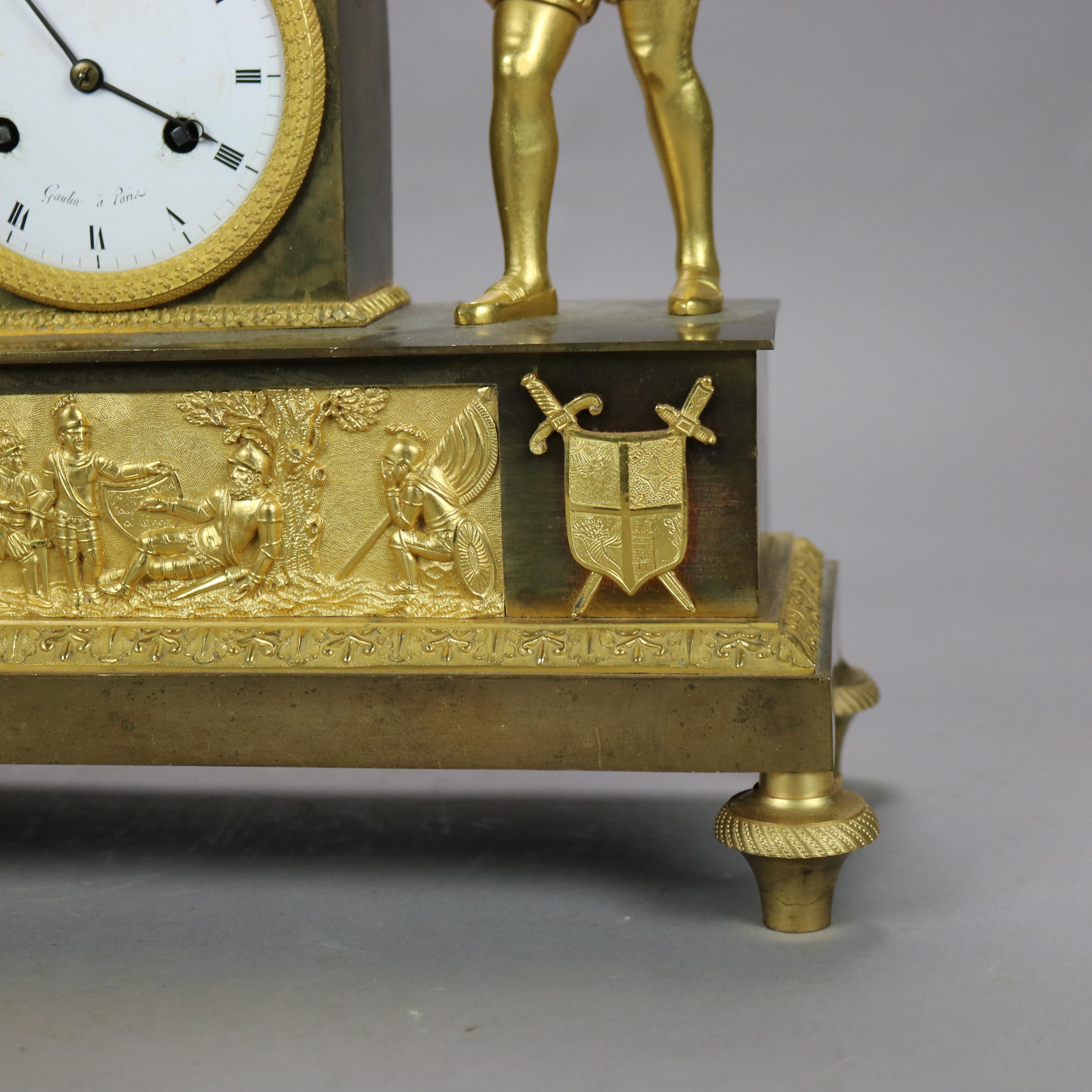 Antique Gaulin A’ Paris French Empire Gilt Bronze Figural Clock C1830 2
