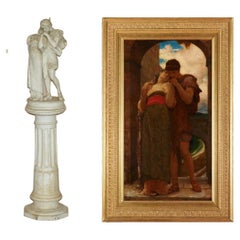 Antique G.B. Amendola Plaster Statue on Pedestal Frederic Leighton 1882 Painting