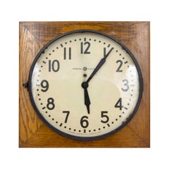 Vintage GE Wall Clock Round Face & Square Oak Case Frame