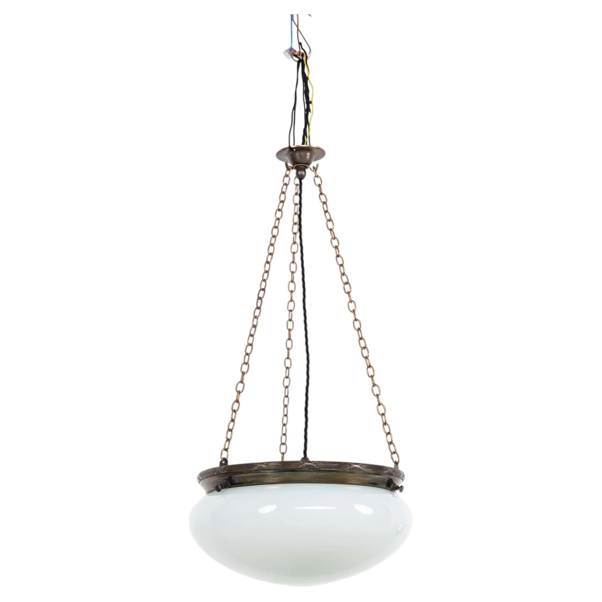 Antique GEC Blown Opaline Glass Plafonnier Light Pendant, C.1920