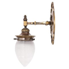 Antique GEC / Holophane Prismatic Glass and Brass Wall Lamp Sconce, c.1920