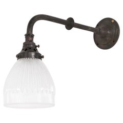 Antique GEC / Holophane Prismatic Glass Brass Swan Neck Wall Lamp, c.1920