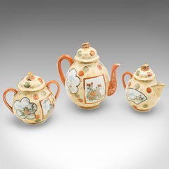 Antique Geisha Tea Set, Japanese, Handpainted, Ceramic, Teapot, Cups, Service