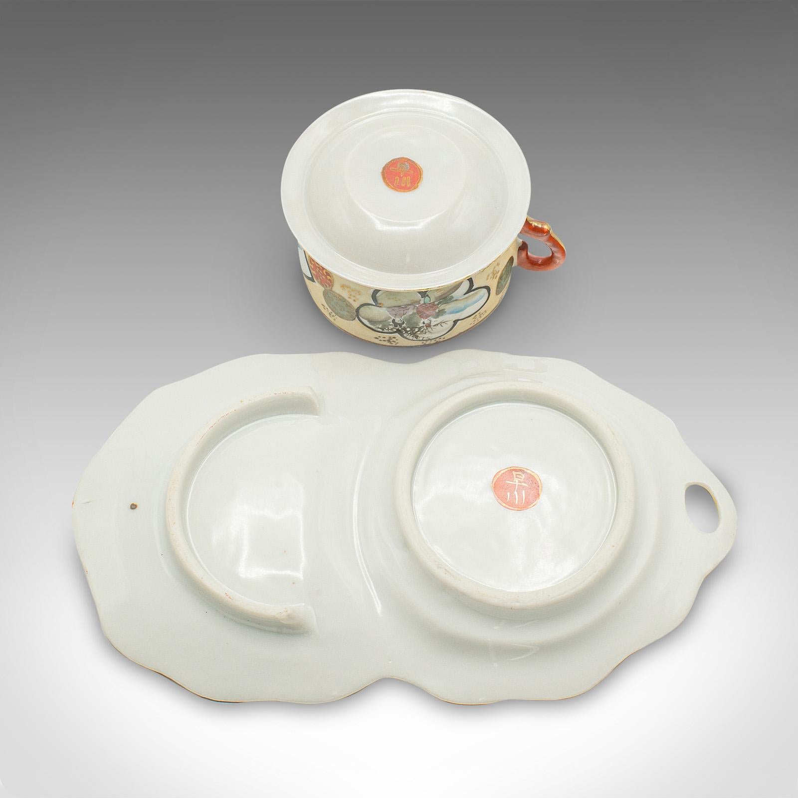 Céramique Service à thé japonais ancien Geisha, peint à la main, céramique, théière, tasses, service en vente