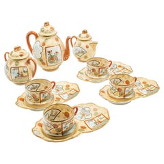 Antico set da tè Geisha, giapponese, dipinto a mano, ceramica, teiera, tazze, servizio