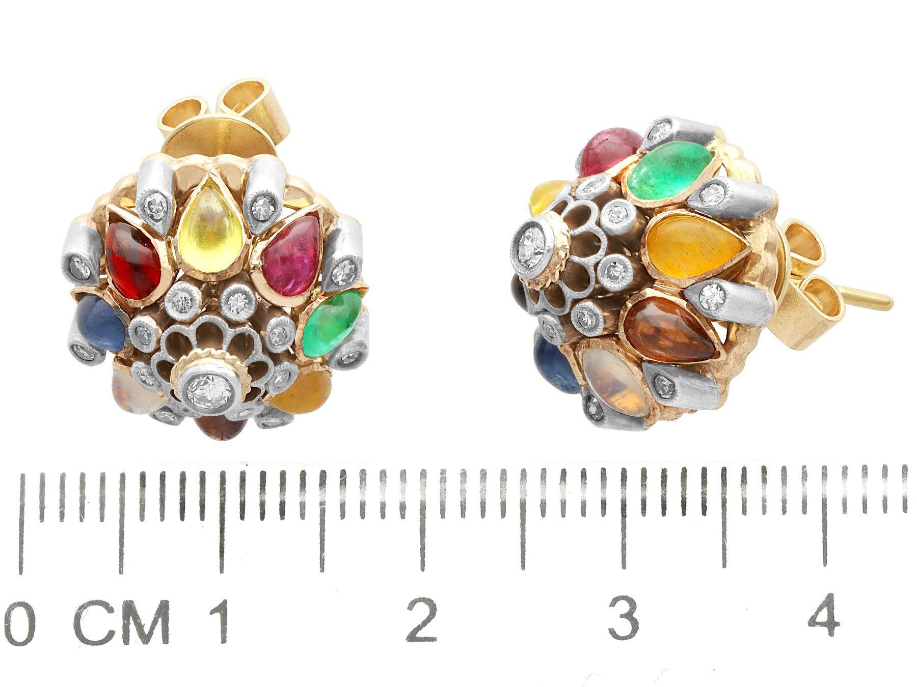 Antique Gemstone and 0.48 Carat Diamond Yellow Gold Cluster Earrings For Sale 2