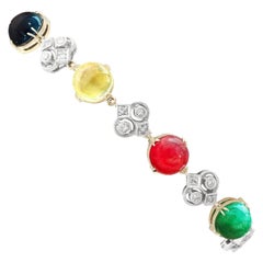 Antique Gemstone and Yellow Gold Bracelet and Pendant Suite