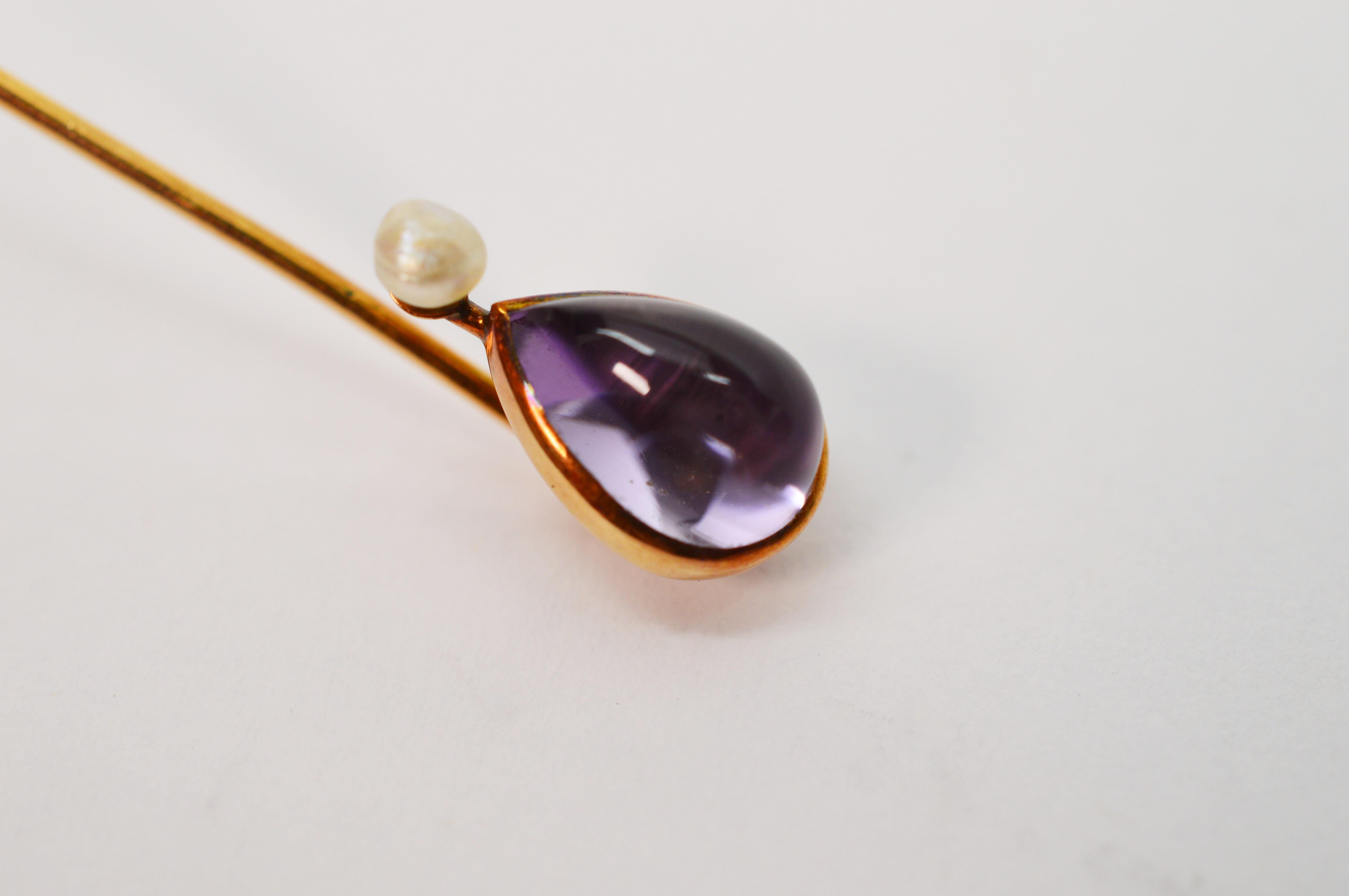 Mixed Cut Antique Gemstone Decorative Gold Stick Pin Duo