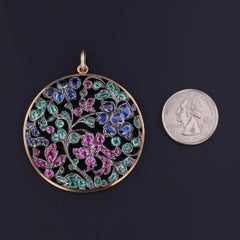 Antique Gemstone Flower Pendant of Silver and 14k Gold