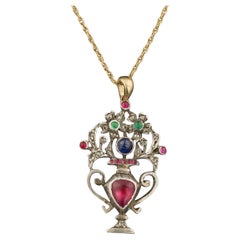 Antique Gemstone Giardinetti Flower Basket Conversion Necklace