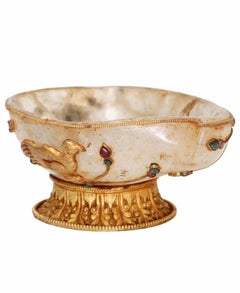Antique Gemstone Gilt Bronze Mounted Rock Crystal Vessel Offering Bowl