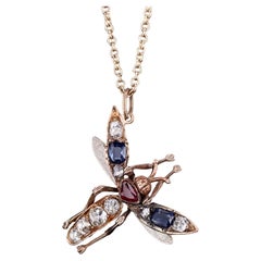 Antique Gemstone Insect Conversion Pendant of 14k Gold